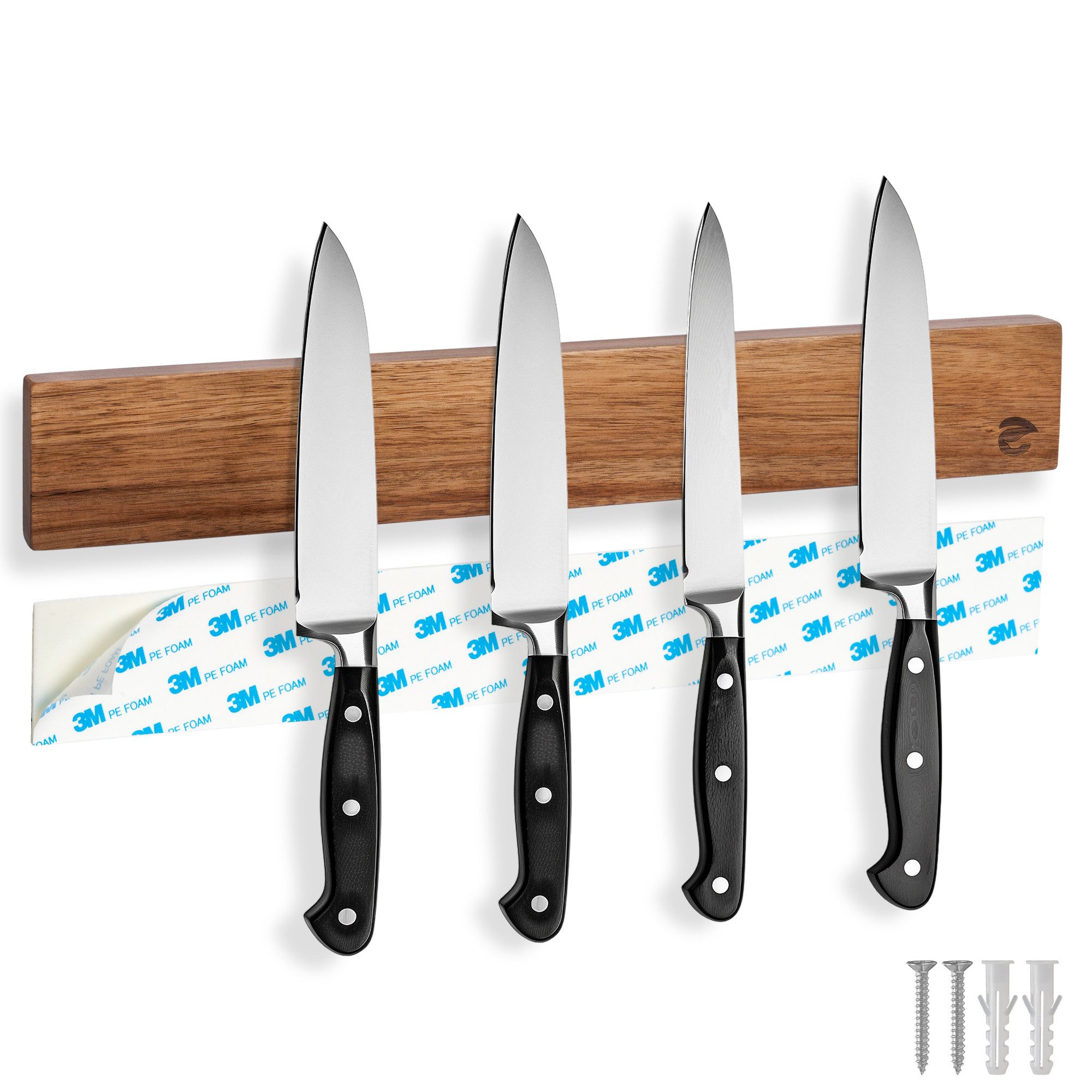ECENCE Wand-Magnet Messer-Leiste Magnetleiste Messer aus Akazienholz 40cm zum Kleben oder Bohren