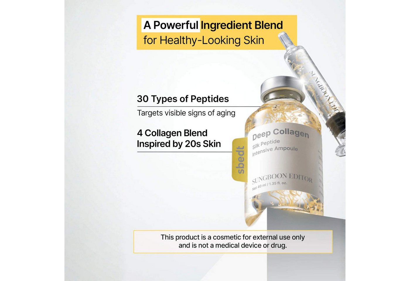 Sungboon Editor Gesichtsserum Deep Collagen Silk Peptide EGF Intensive Ampoule 40ml – Koreanisches Serum mit 30 Peptiden, Hyaluron, Collagen & Gold-Komplex, für alle Hauttypen