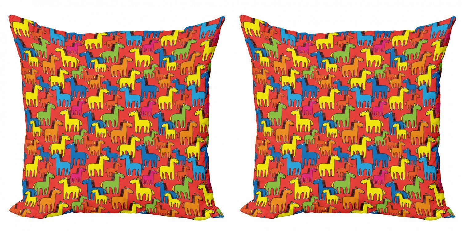 Kissenbezüge Modern Accent Doppelseitiger Digitaldruck, Abakuhaus (2 Stück), Pferde Cartoon Stallion Farm