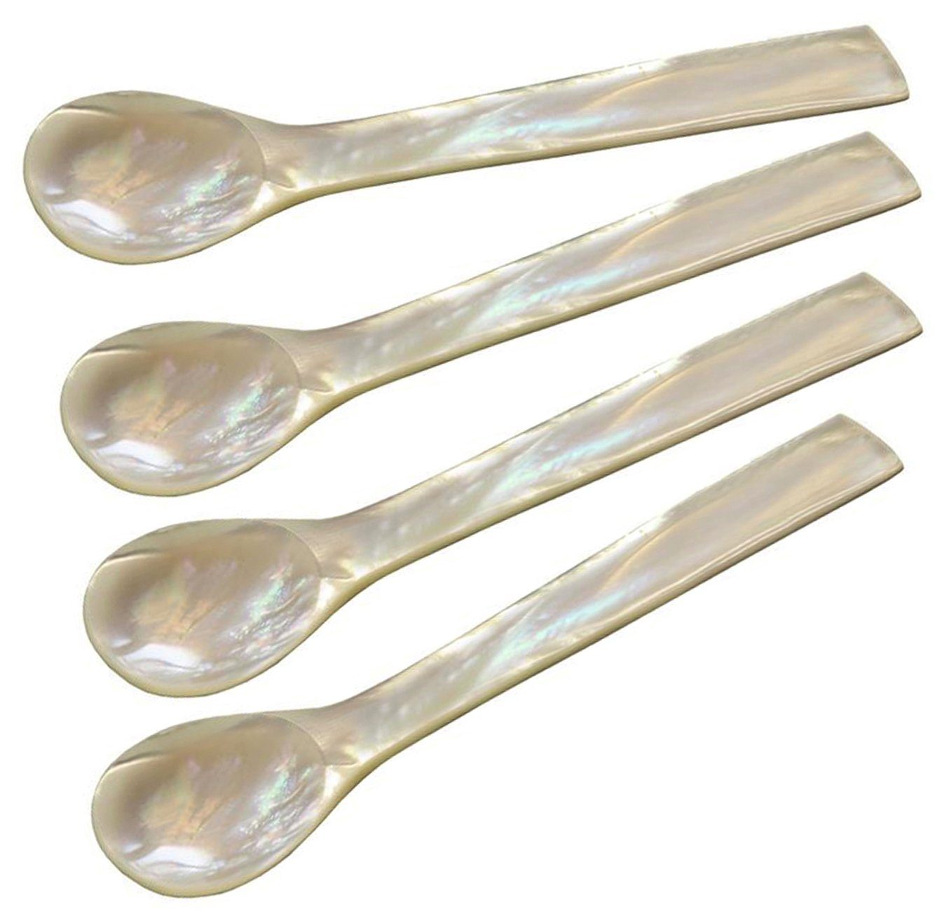 EDZARD Servierlöffel Perlmuttlöffel 4er-Set, Meer-Perlmutt, Naturprodukt, Handarbeit, geschmacksneutral, L 11 cm