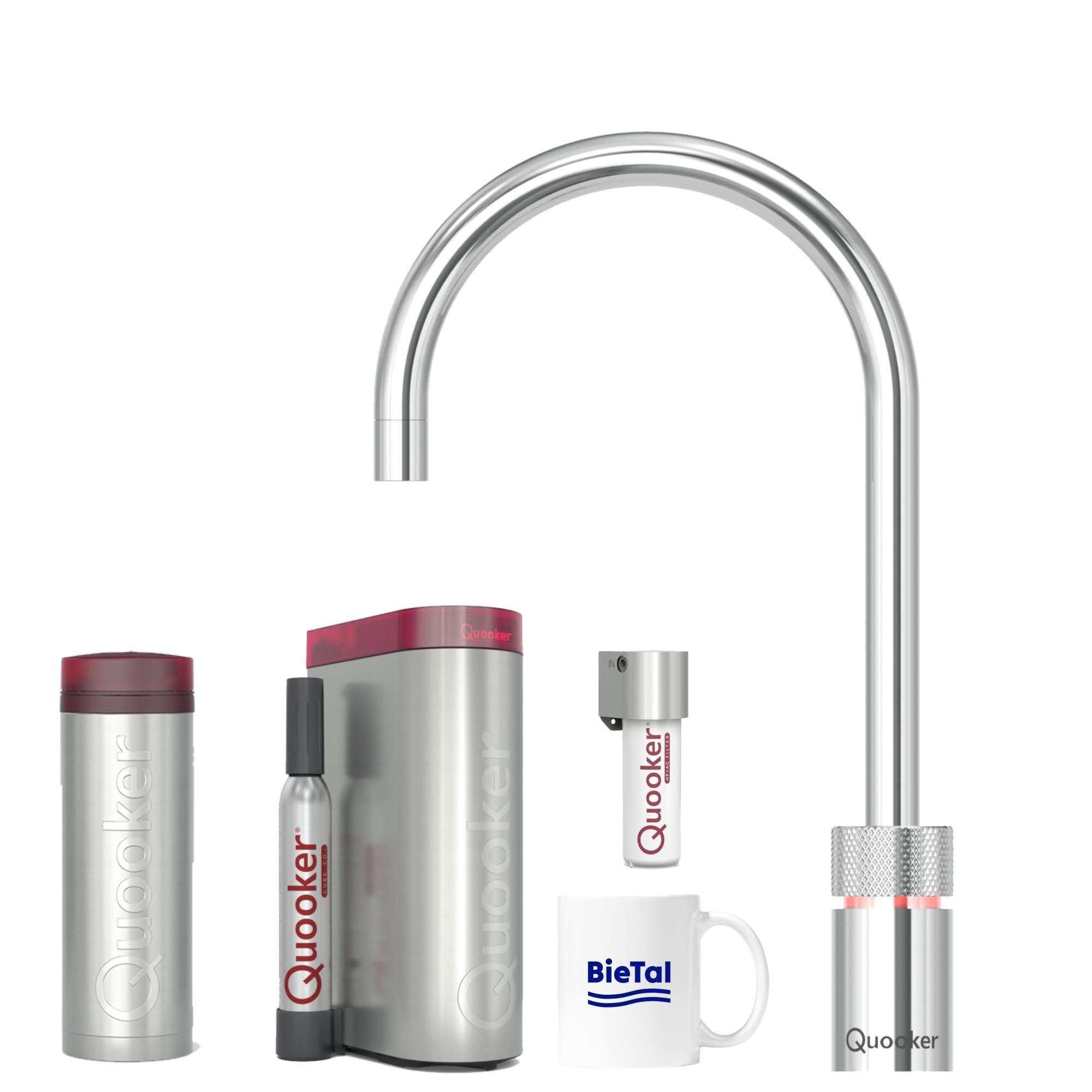 QUOOKER Wassersprudler Quooker Wasserhahn & PRO3 & CUBE Sprudelwasser & Quooker CUBE Filter, (5-tlg), mit BieTal Trinktasse