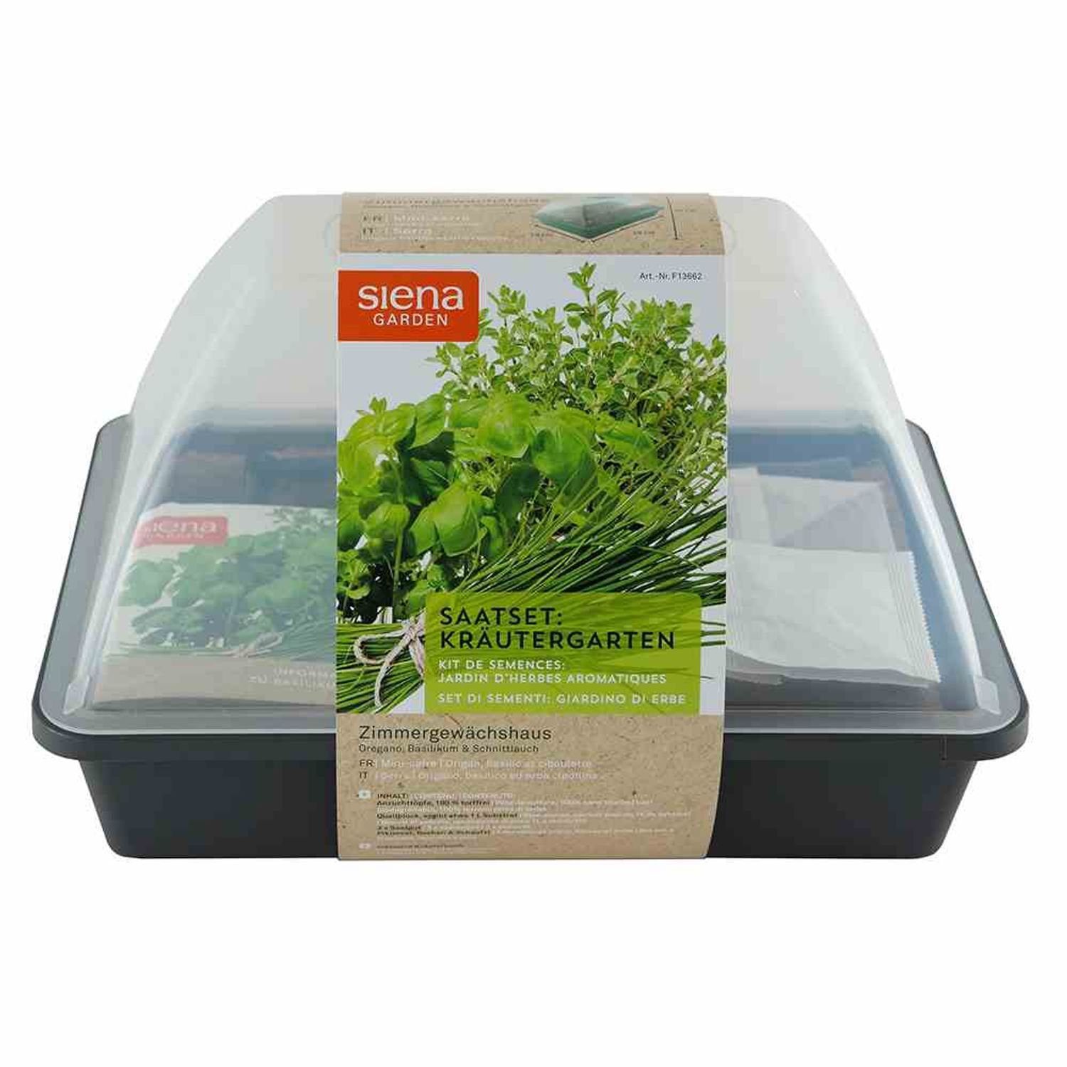 Siena Garden Gewächshaus Zimmergewächshaus-Set "Kräutergarten", anthrazit, 29 x 19 x 19 cm mit
