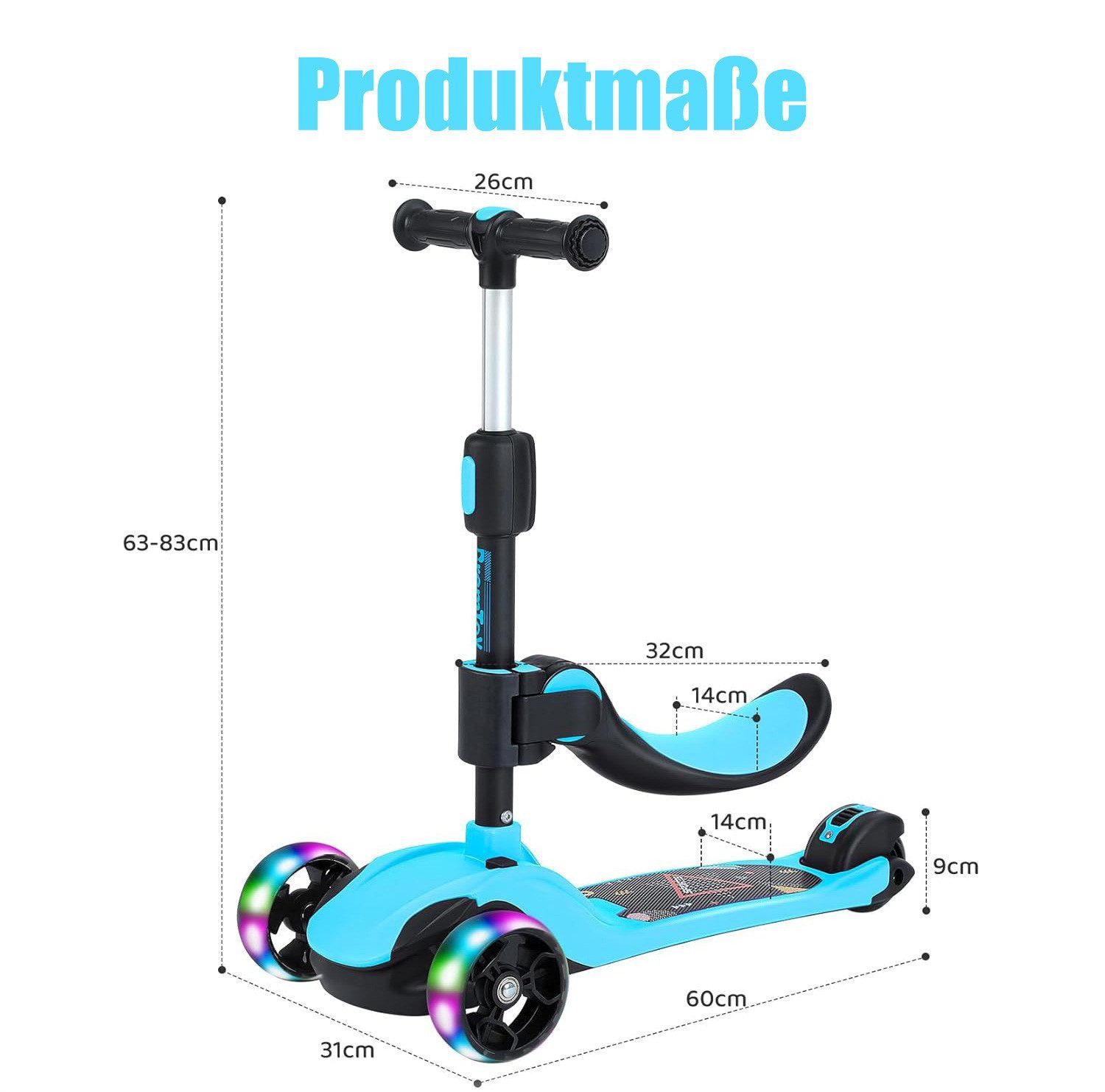 OUNUO Dreiradscooter Kinderroller mit Klappsitz, höhenverstellbar, mit LED, für 2 Jahre ab
