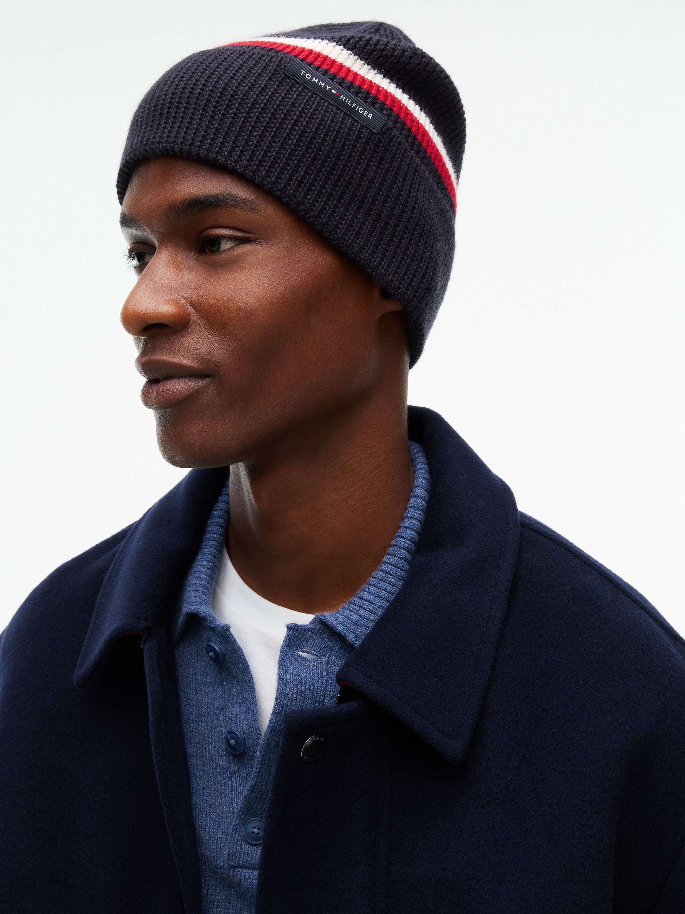 Tommy Hilfiger Beanie TH RWB aus Wollmix mit Global-Streifen