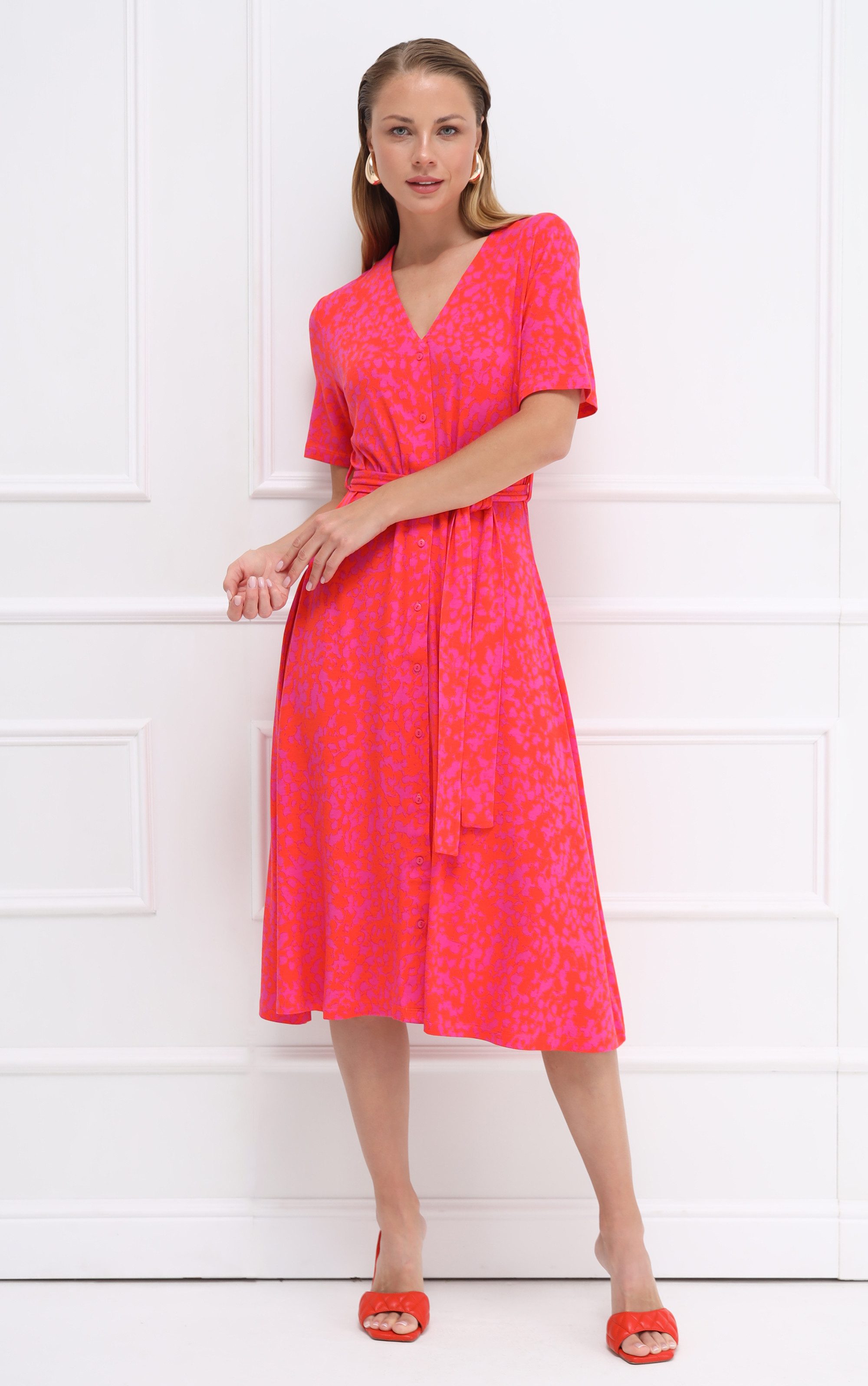 Passioni Midikleid mit Bindegürtel günstig online kaufen