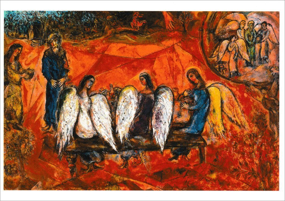 die Postkarte und drei "Abraham Chagall Marc Engel" Kunstkarte