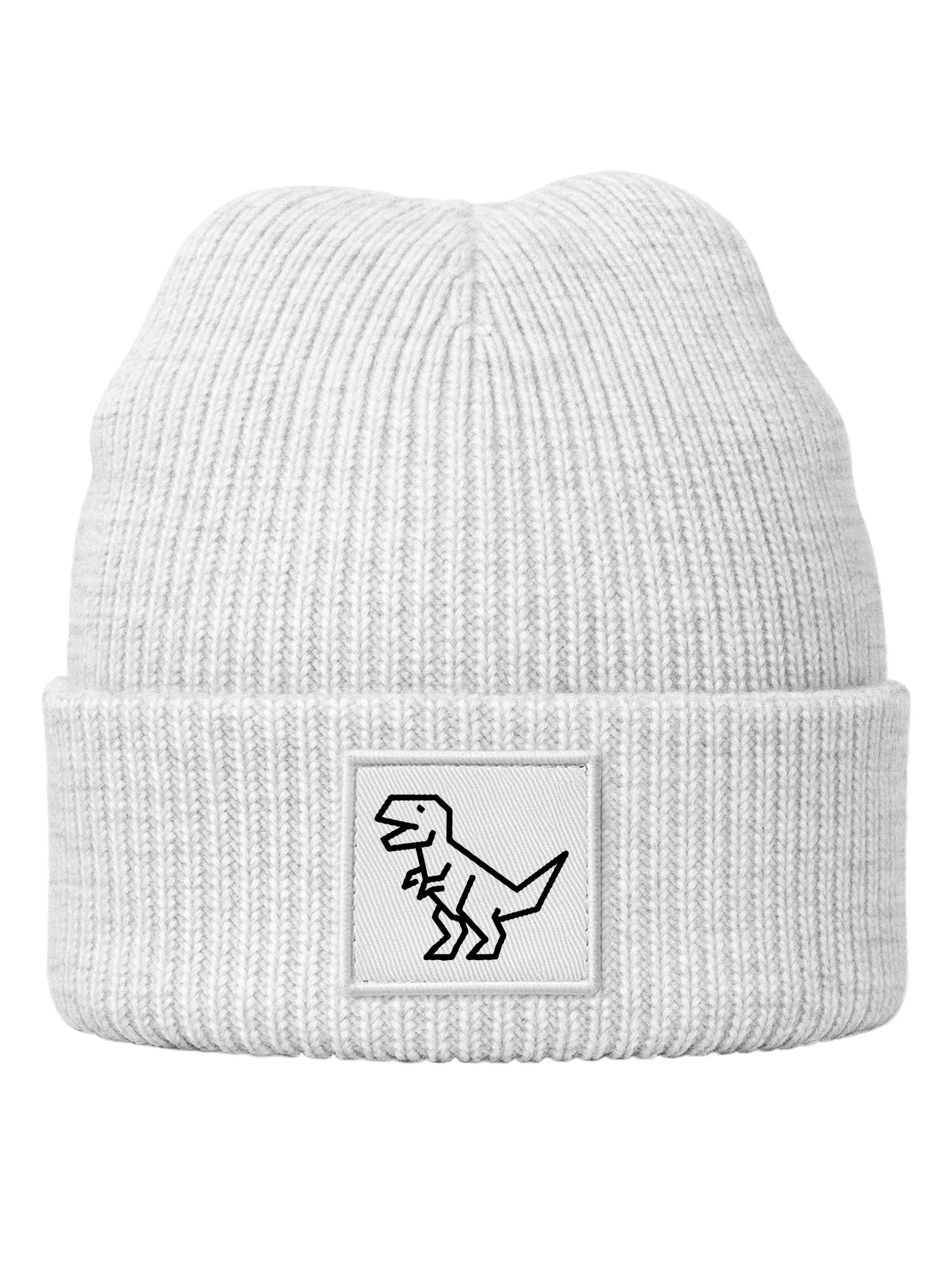 Strickmütze Herren Mütze Beanie Patch Dino Tyrannosaurus Rex Aufdruck Wintermütze