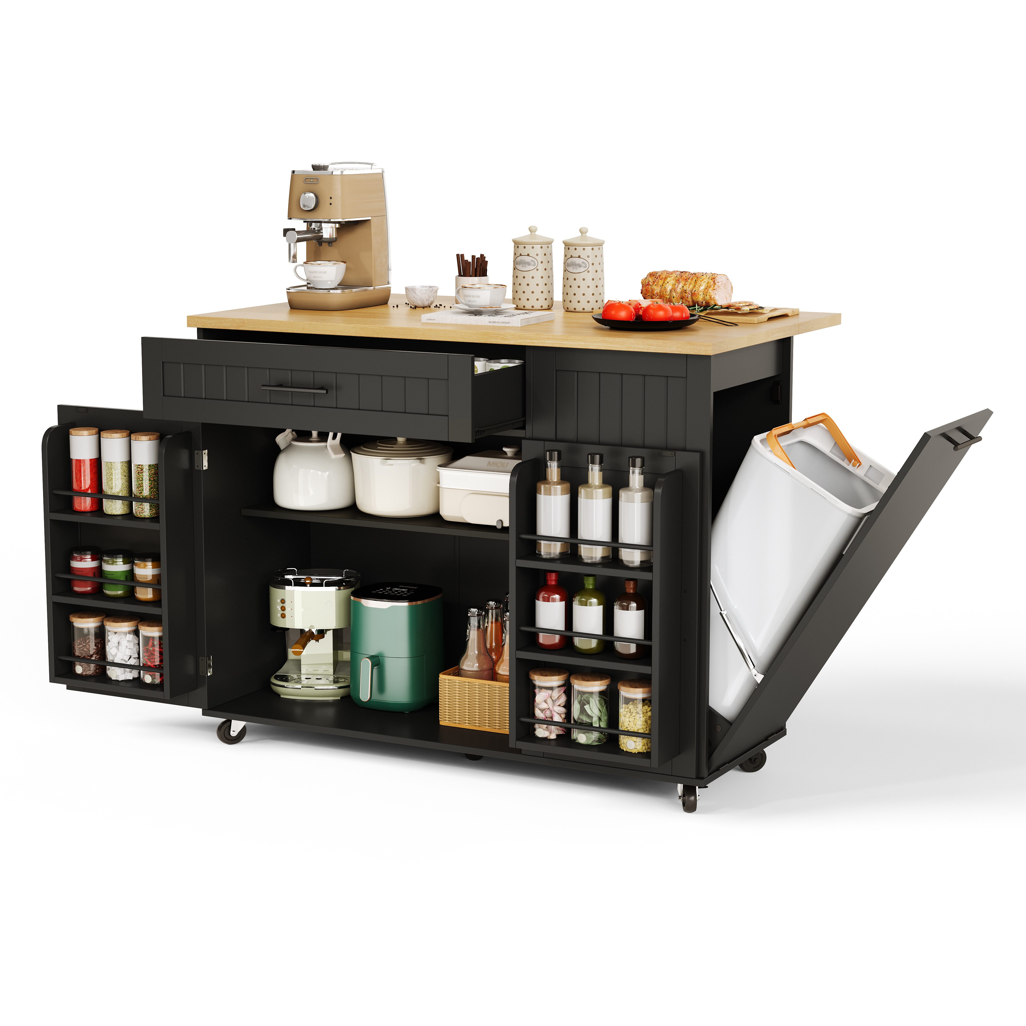 i@home Kücheninsel Küchenwagen mit klappbarer Arbeitsplatte und Mülleimerschrank, (auf Rollen mit Feststellbremse), 1 Schublade, Ablage über der Tür, freistehend