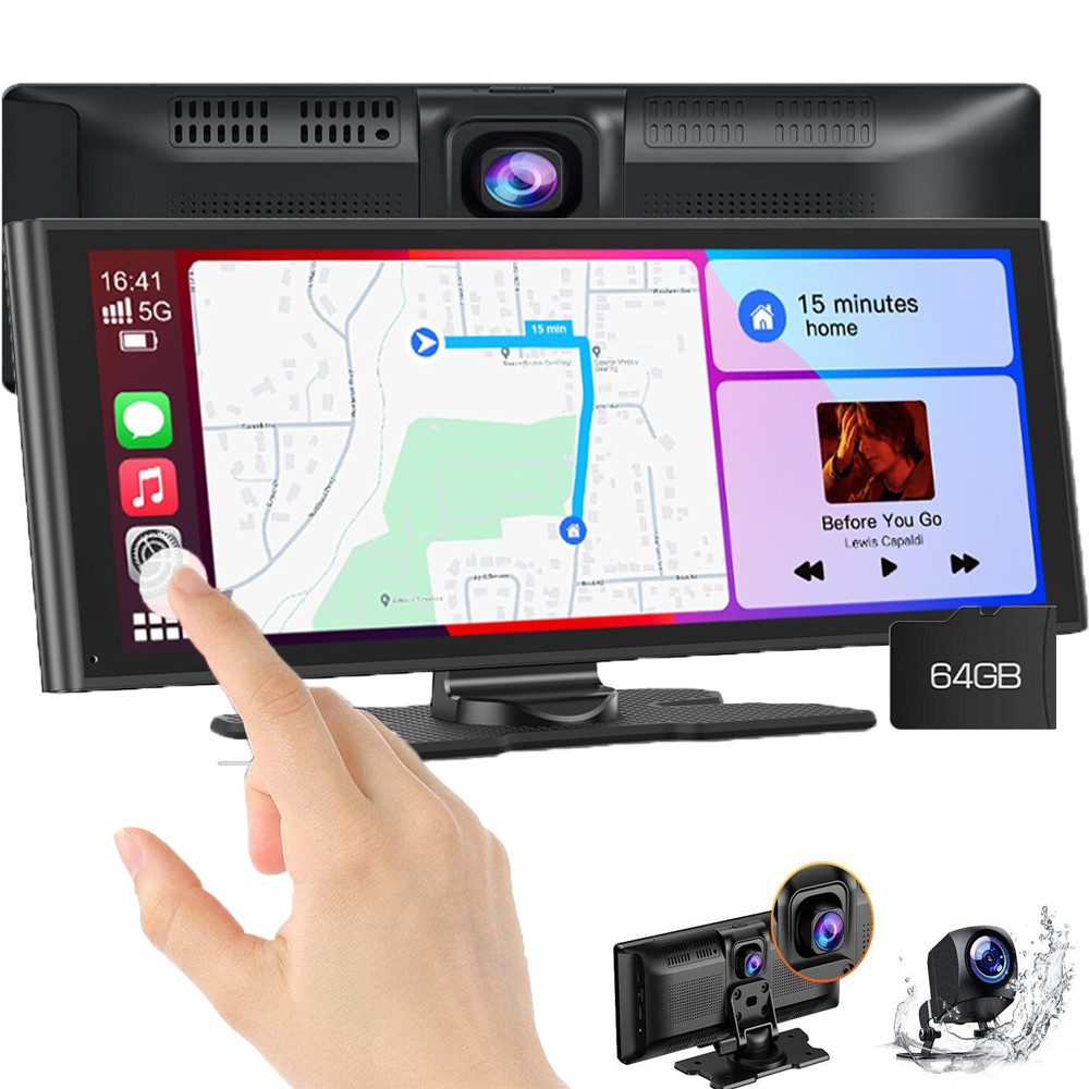 COOAU 9.26 Zoll Monitor & Dashcam Kamera Carplay für Auto LKW PKW Wohnmobil Dashcam (1600*1600 HD, WLAN (Wi-Fi), Android Auto, Sprachsteuerung, GPS-Navigation, Car-Audio-Receiver, mit 4K-Dashcam,tragbarem Auto-Stereo-Touchscreen,1080p-Rückfahrkamera)