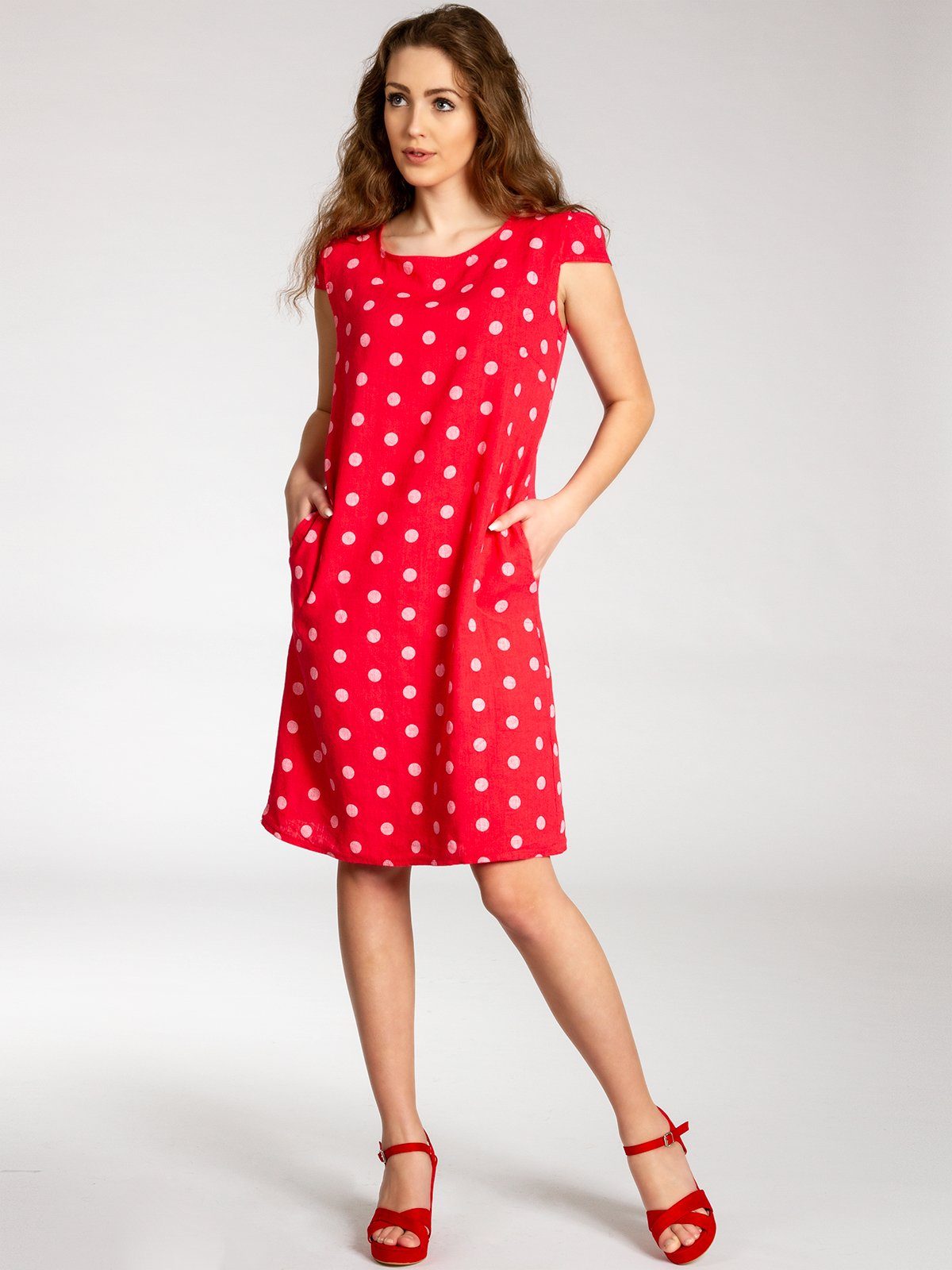 Caspar Sommerkleid SKL024 knielanges Damen Sommer Leinenkleid mit Punkte Pr günstig online kaufen