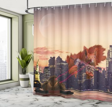 Abakuhaus Duschvorhang Moderner Digitaldruck mit 12 Haken auf Stoff Wasser Resistent Breite 175 cm, Höhe 180 cm, Tier Große Eichhörnchen-Karikatur NYC