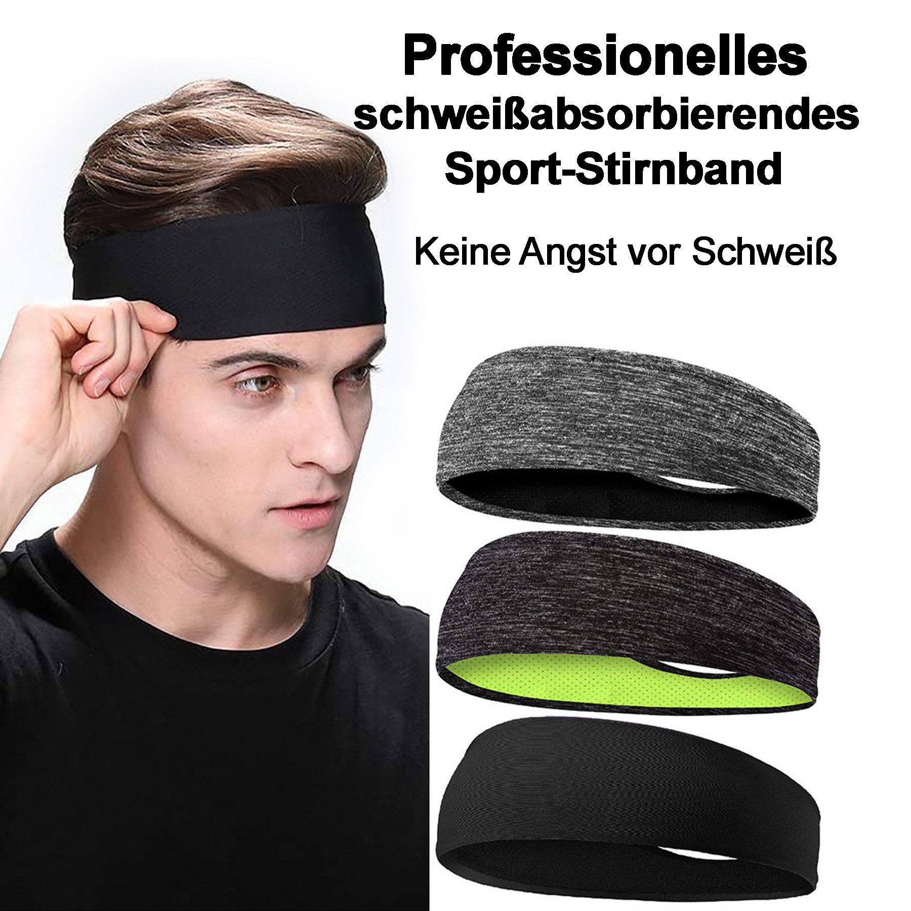 Mutig Stirnband Sport Stirnband 3 Stück, Damen & Herren Stirnband (Schweißband, Stirnband Anti Rutsch, Atmungsaktiv und elastisch, 3-St., Highly Stretchy Haarba – Bild 2 von 5