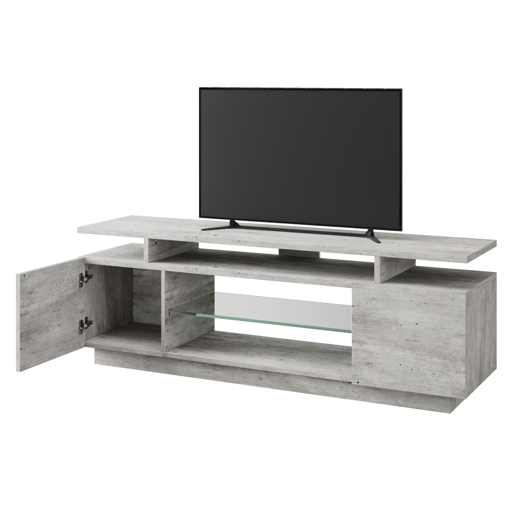 AMERLIFE Lowboard Hochglanz TV-Schrank mit RGB-LED, Fernsehtisch, TV-Regal, 160cm, 2 Türen & verstellbare Glasablage für TVs bis 75 Zoll