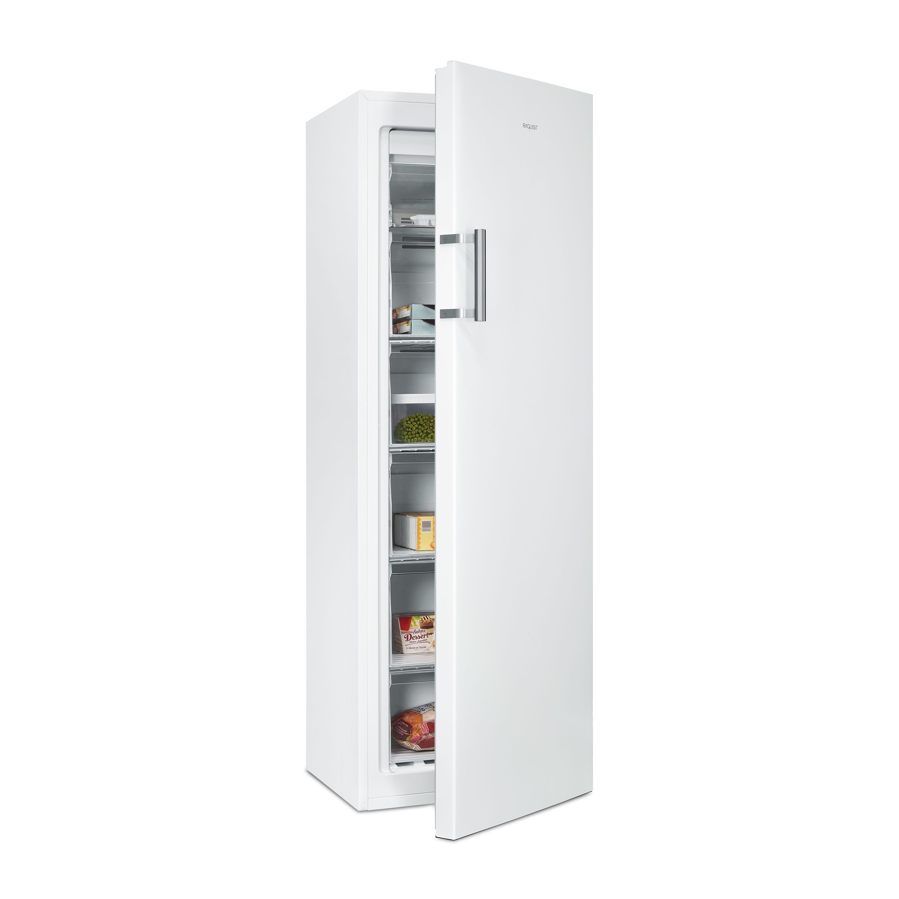 exquisit Gefrierschrank GS5271-NF-H-010D, 169.1 cm hoch, 56 cm breit, 194l, 4-Sterne-Gefrieren, NoFrost, Alarm-Funktion, Schnellgefrieren