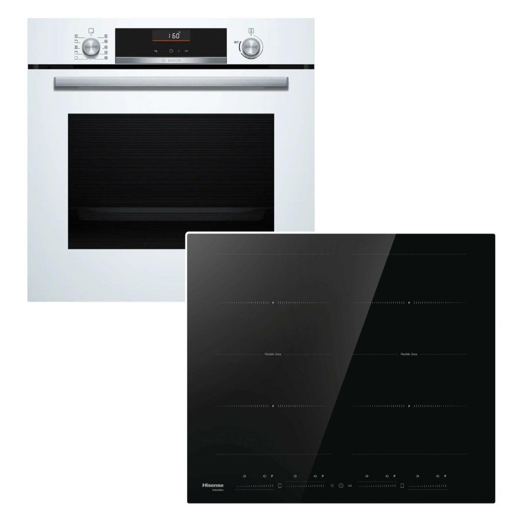 BOSCH Backofen-Set Backofen AirFry Teleskopauszug +Hisense Induktionskochfeld Flex Boost, mit 1-fach Teilauszug, EcoClean Direct