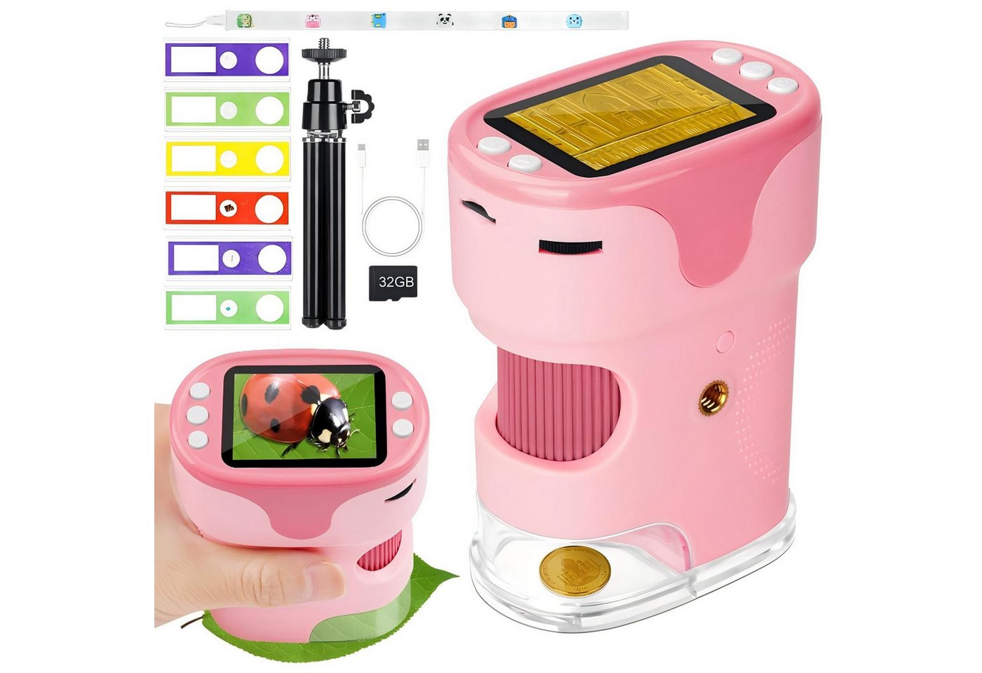 Kityhome Kindermikroskop, 1000X Digitales Handmikroskop, Mikroskop für Kinder Kindermikroskop (100x-1000x, 32G, 4K-HD-Display)