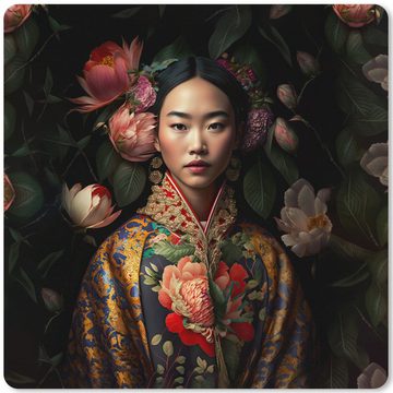 MuchoWow Gaming Mauspad Frau - Asiatisch - Kimono - Blumen - Porträt (1-St), Mousepad mit Rutschfester Unterseite, Gaming, 40x40 cm, XXL, Großes