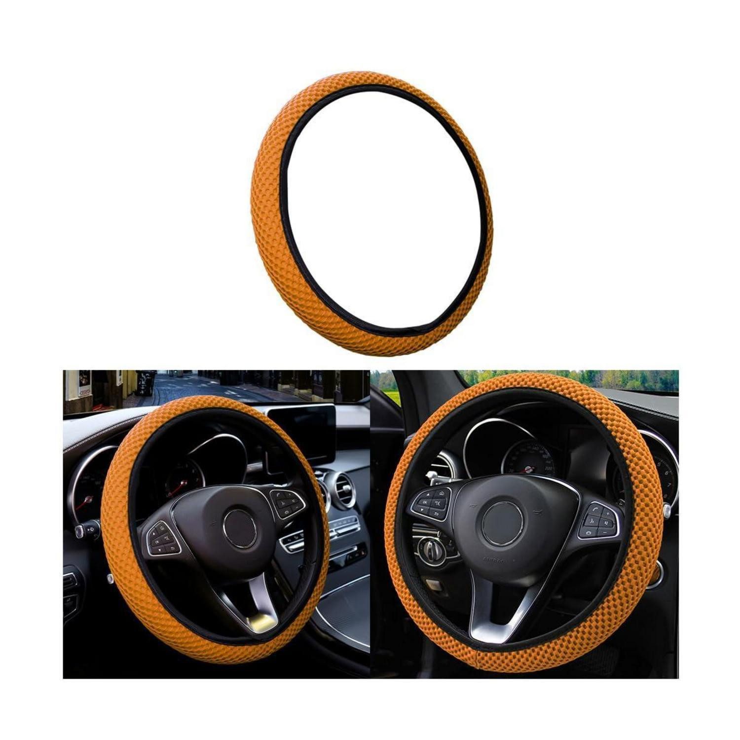 LuxusKollektion Lenkradbezug Lenkradbezug Auto 37 38 cm Mikrofaser Eisseide Rutschfest Orange