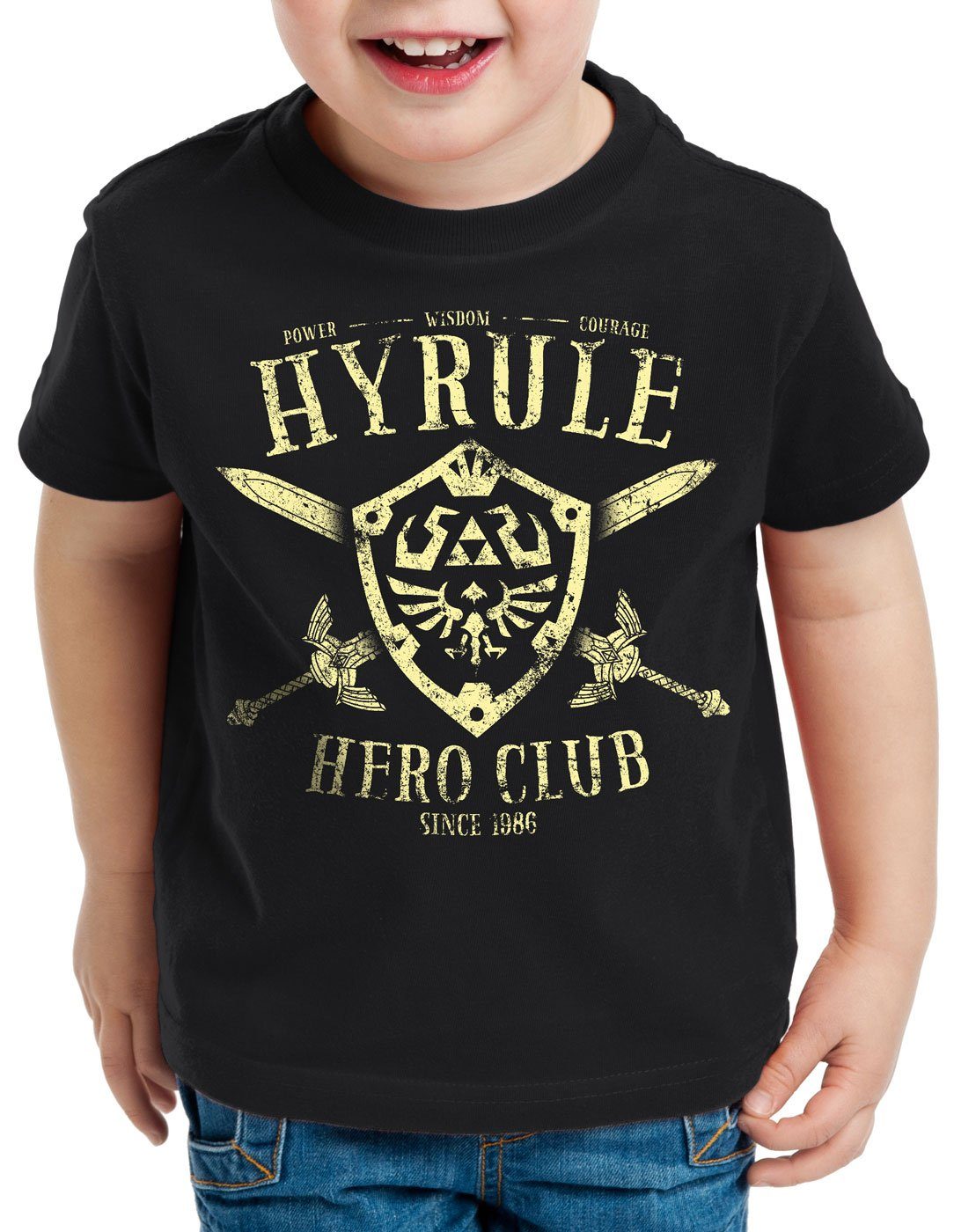 style3 Print-Shirt Kinder T-Shirt Hyrule Hero Club link 3ds Ocarina schwarz