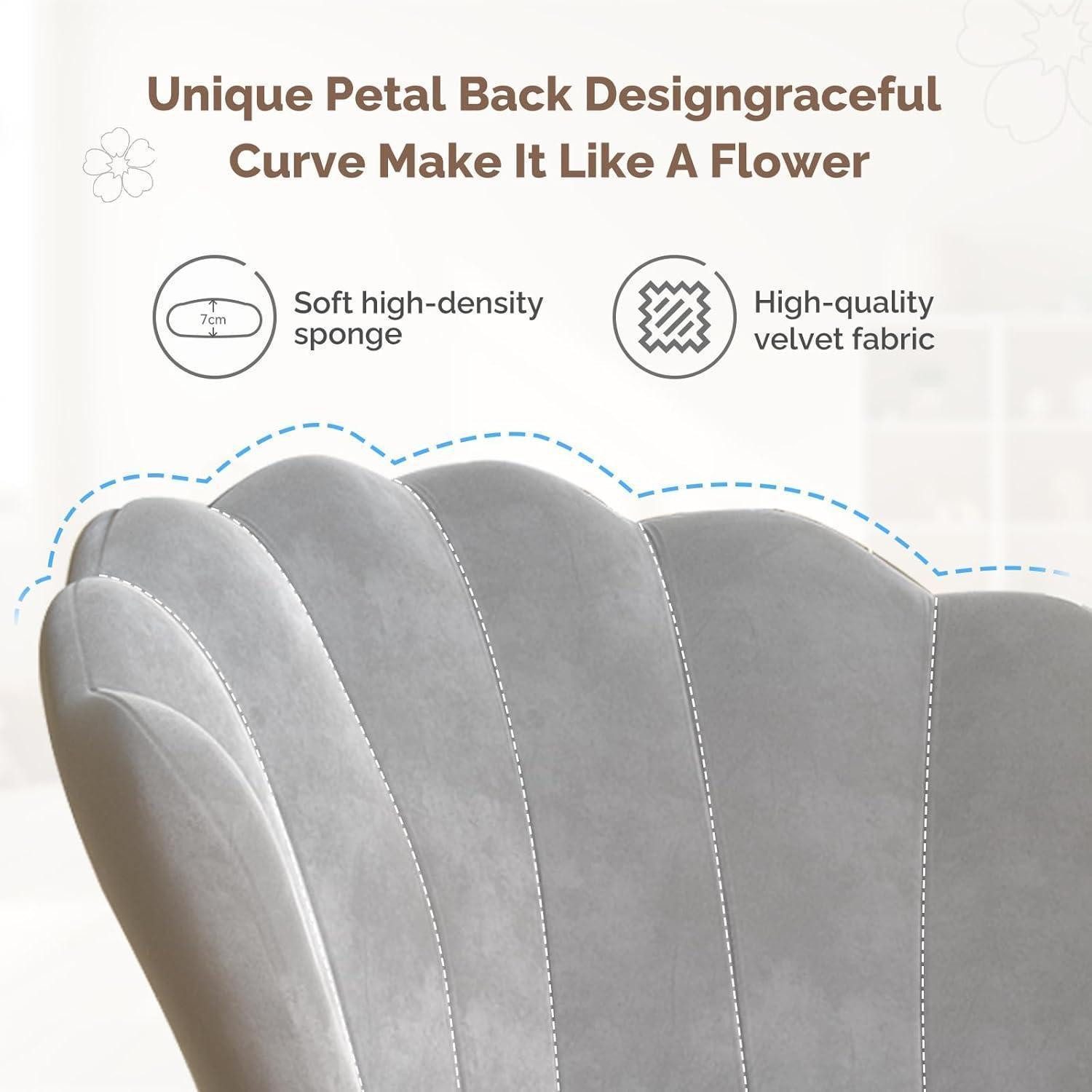 LuxusKollektion Cocktailsessel Polstersessel Samt Blütenblattlehne Metallbeine Gold 2er Set-grau