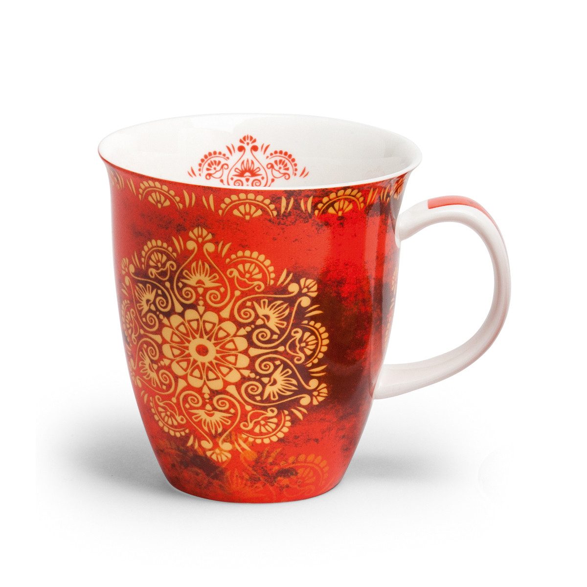 TeaLogic Tasse Mandala, Porzellan, Spülmaschinengeeignet, Rot, Motiv: Mandala