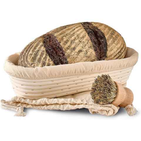 Praknu Gärkorb Für Brot Oval länglich 35 cm - Gärkörbchen für Brotteig zum Brotbacken, Aus nachhaltigem Rattan - Geruchsneutral - Mit Backutensilien