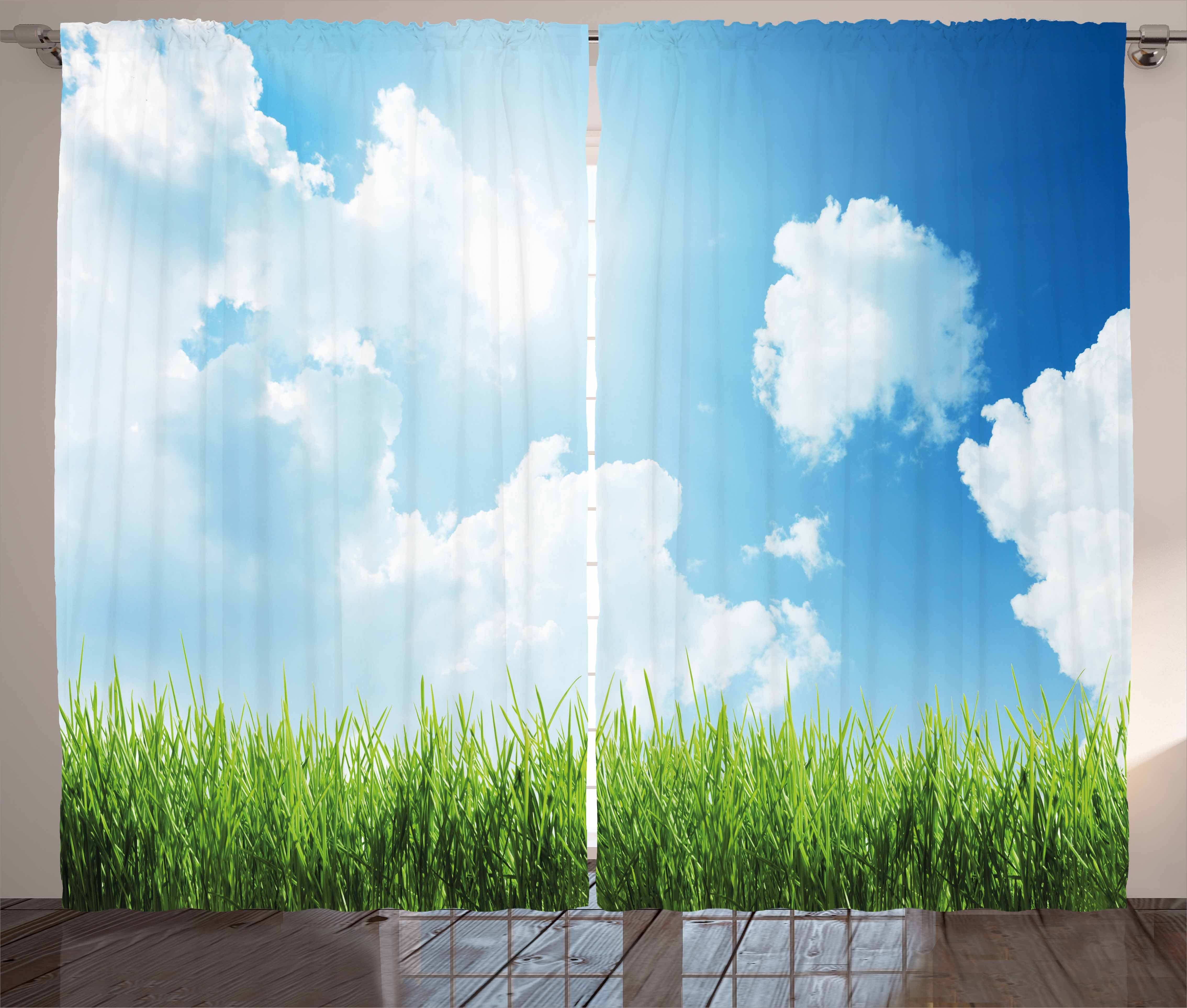 Gardine Schlafzimmer Kräuselband Vorhang mit Schlaufen und Haken, Abakuhaus, Himmel Sunny Day Grass Wolken