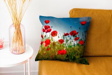 MuchoWow Dekokissen Mohnblumen - Toskana - Sonne - Rot - Blau, Zierkissen mit Füllung für Wohzimmer, Schlafzimmer, Deko, Sofakissen