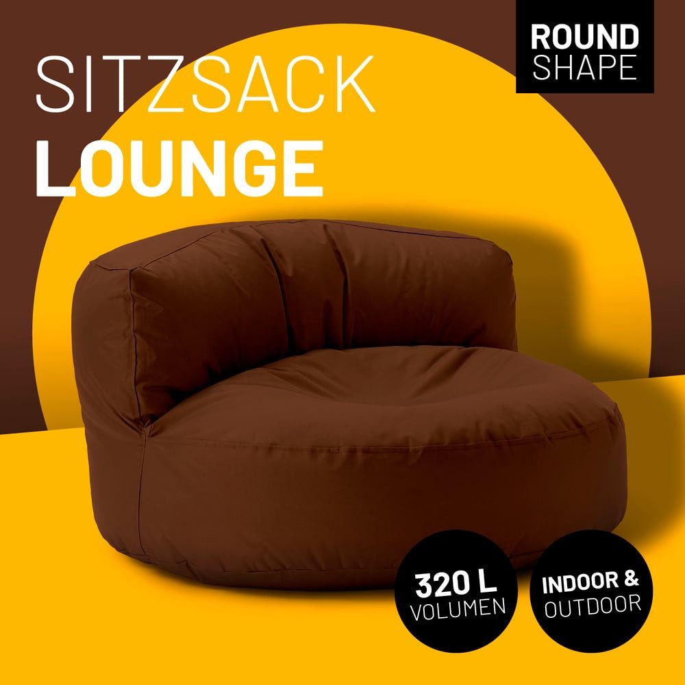 Lumaland Sitzsack Round Sofa Sitzkissen Bean Bag Couch Lounge, inkl. Rückenlehne In-& Outdoor 90x90x50cm