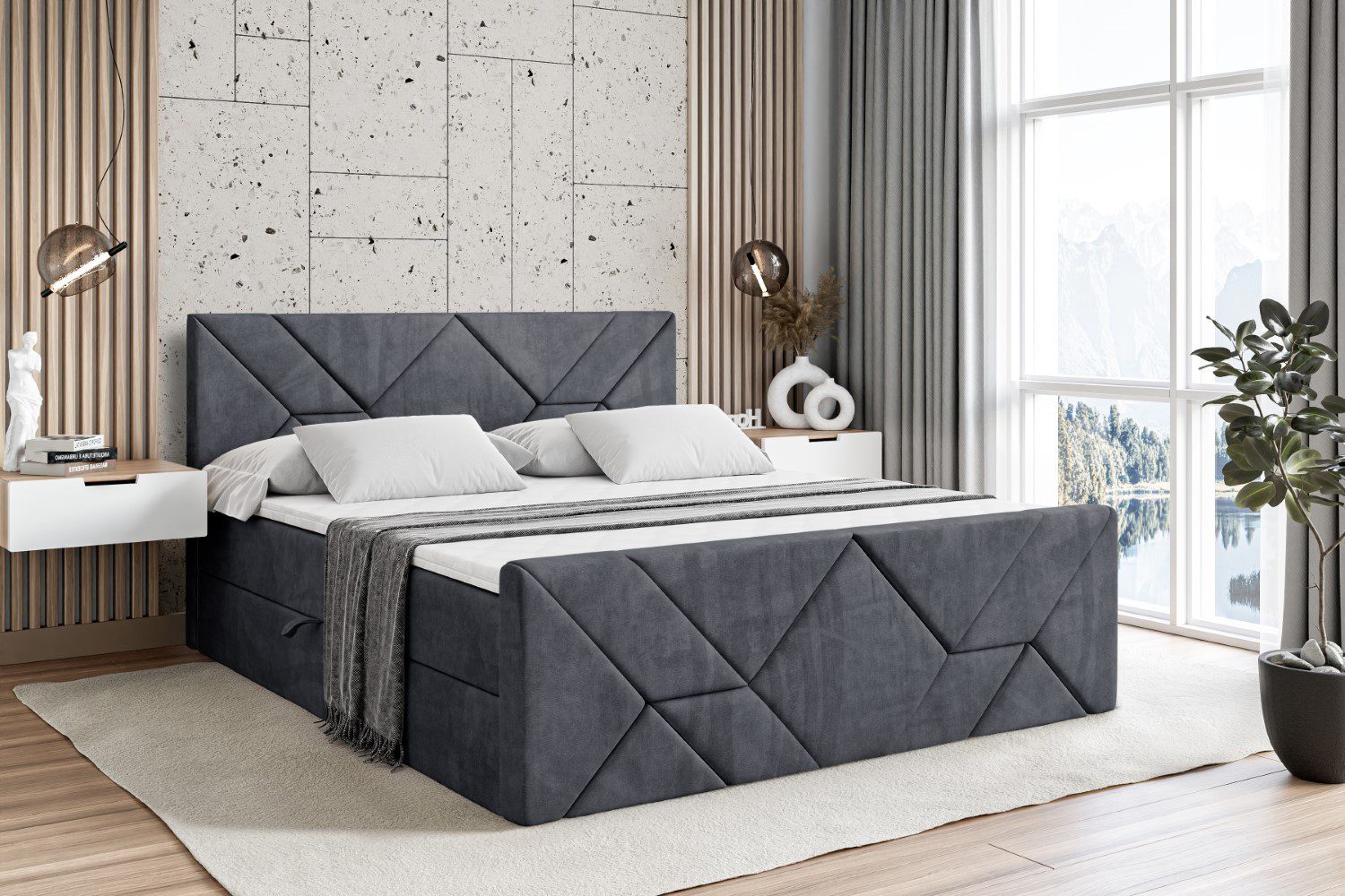 ALTDECOR Boxbett BARWA-Z (Multipocket-Matratze H4, H3 Matratze Bonellfederung, Topper, Kopfteil), Doppelbett mit Fußteil