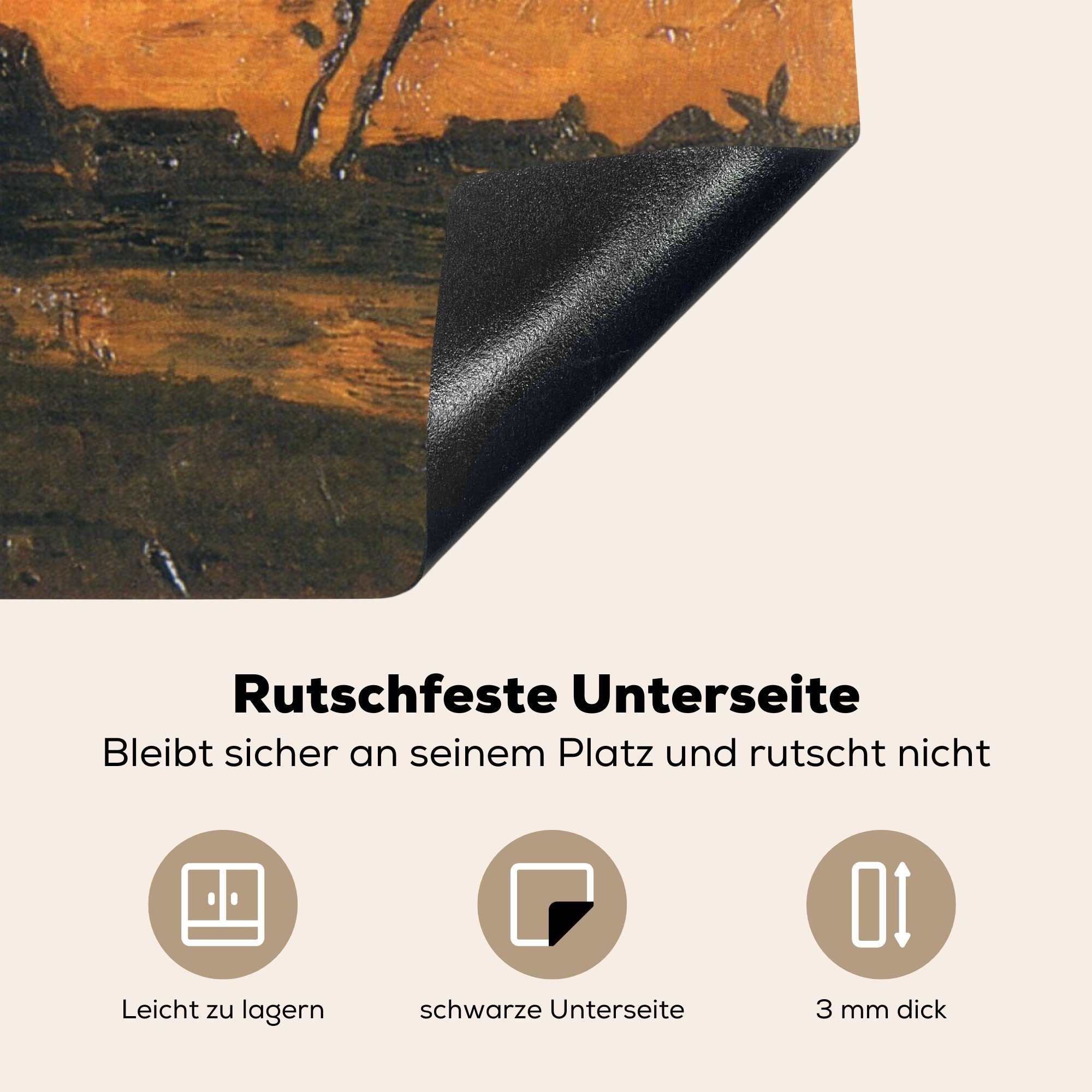 bei MuchoWow Induktionskochfeld Ceranfeldabdeckung van Gogh, (1 tlg), 81x52 - Vincent Sonnenuntergang Vinyl, die cm, küche, Landschaft Herdblende-/Abdeckplatte für Schutz
