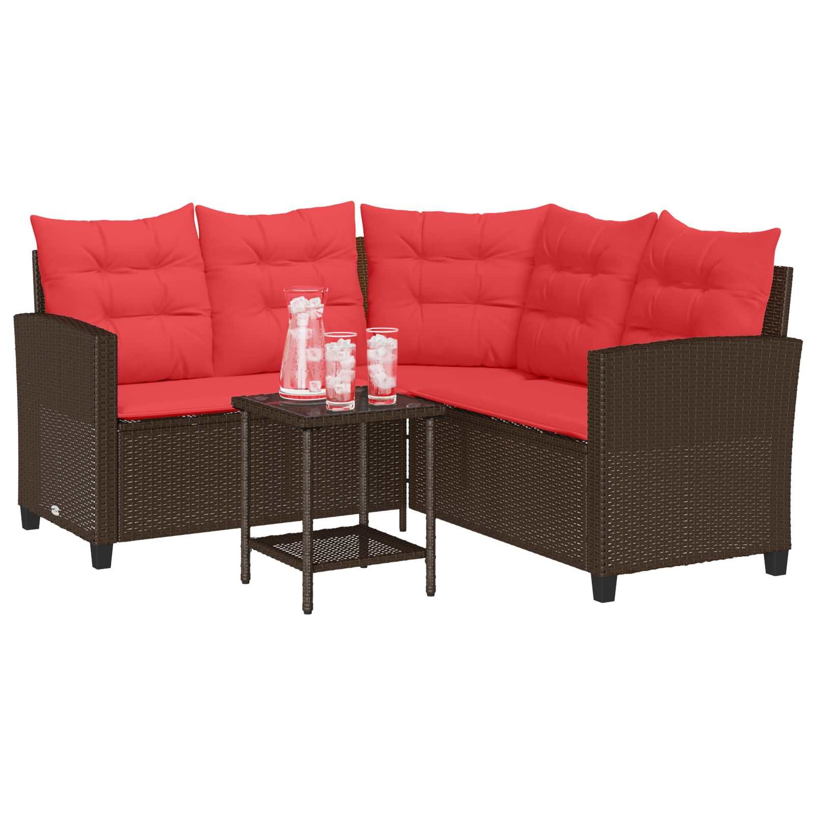 vidaXL Loungesofa Outdoor-Sofagarnitur mit Kissen 2 pcs Braun und Rot Poly-Rattan, 2 Teile