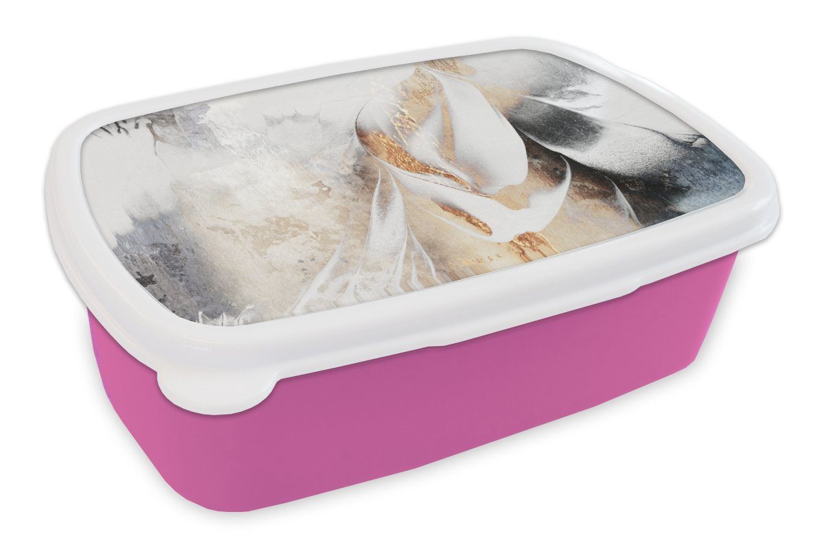 MuchoWow Lunchbox Abstrakt - Gold - Design - Luxe, Kunststoff, (2-tlg), Brotbox für Erwachsene, Brotdose Kinder, Snackbox, Mädchen, Kunststoff rosa