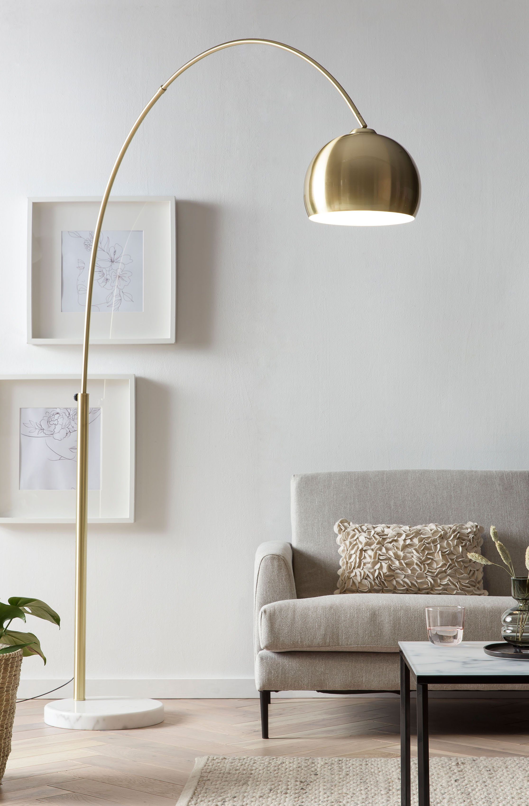 SalesFever Bogenlampe Clara, ohne Leuchtmittel, Fuß aus Marmor