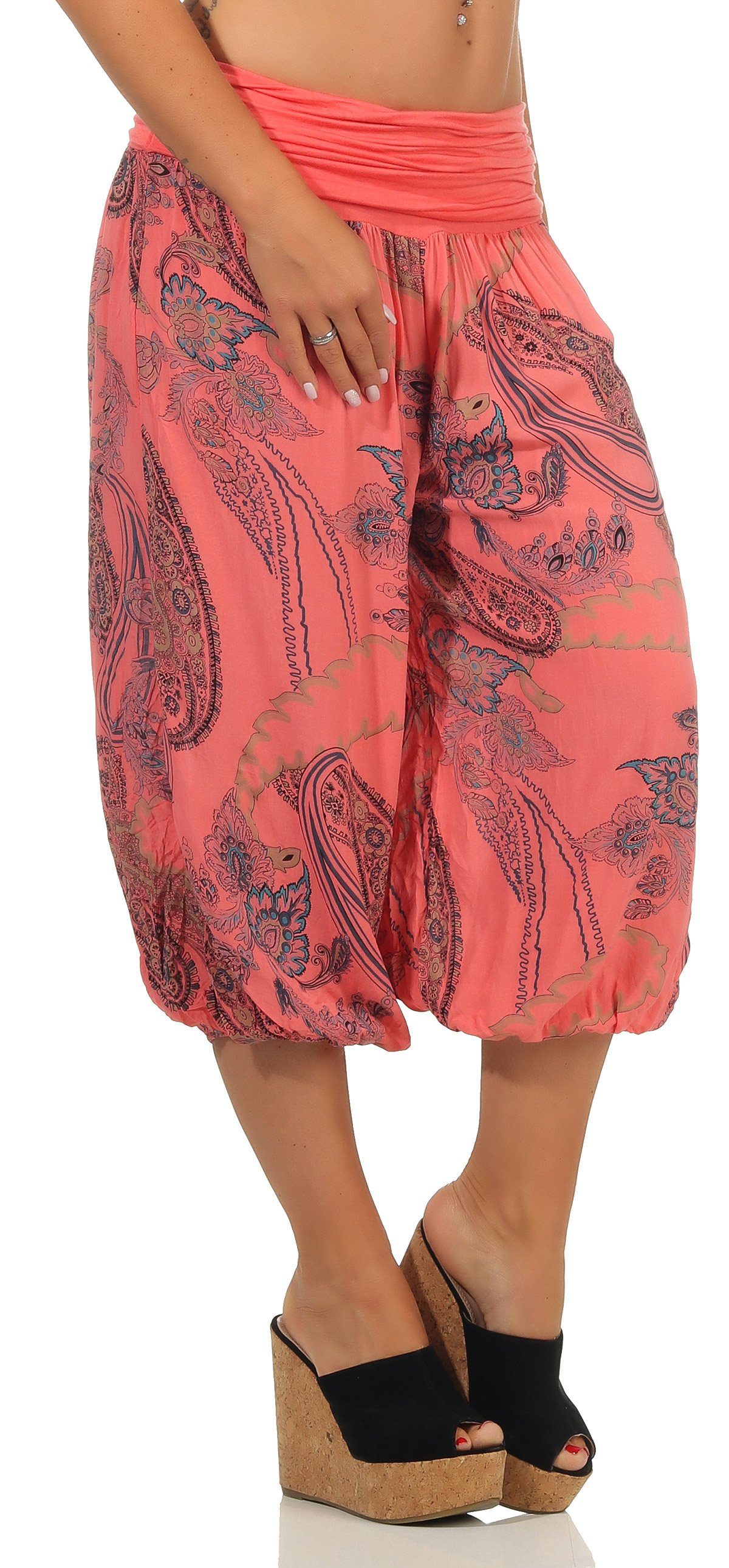 7186 mit Allover coral than malito fashion kurze Caprihose more Print Pluderhose