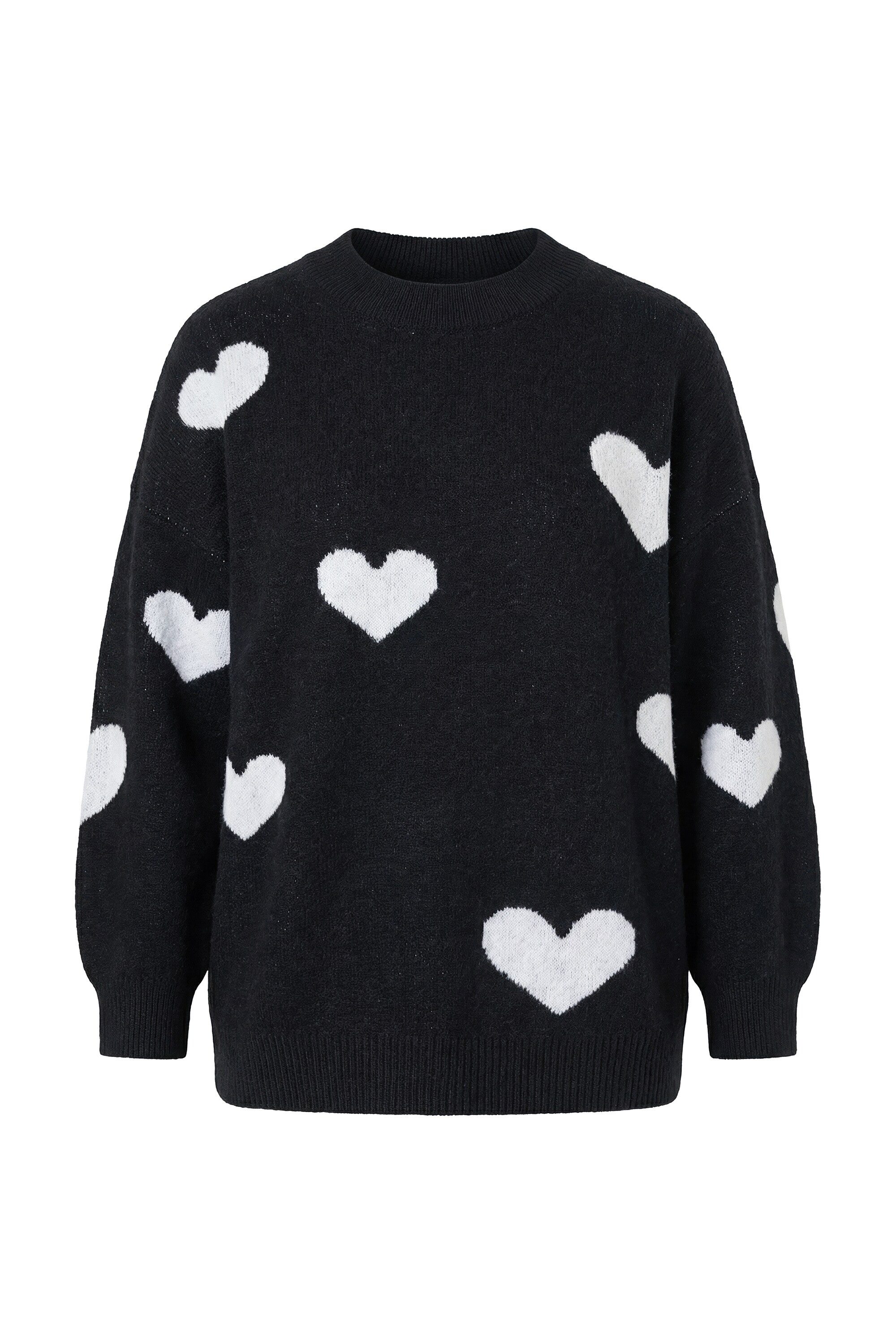 Strickpullover Pullover oversized HEARTS-Muster Ballon-Langarm