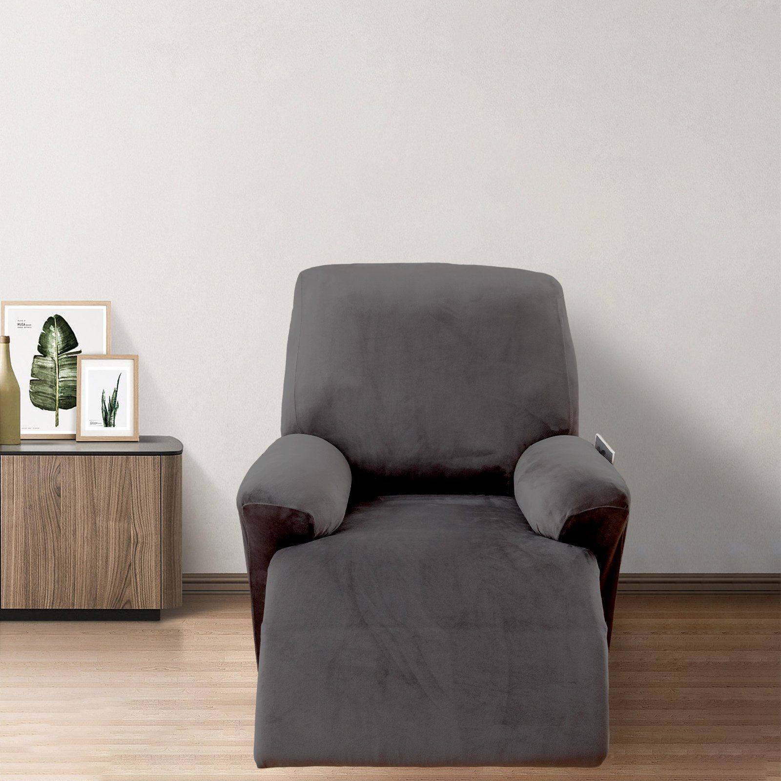 Qelus Relaxsesselhusse Samt Strecken Sesselschoner,Sessel überzug für Relaxsessel 1 Stück, Elastisch,Waschbar,Seitentaschen-Design,Sesselschoner Mit Armlehne