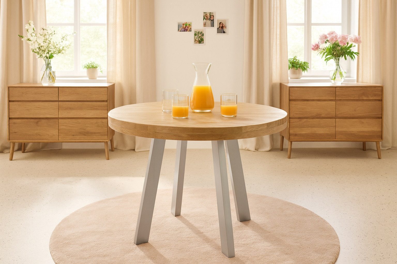 SAM® Esstisch Samira, aufgedoppelte Tischplatte (50mm), Akazienholz massiv, 4-Fuß-Gestell