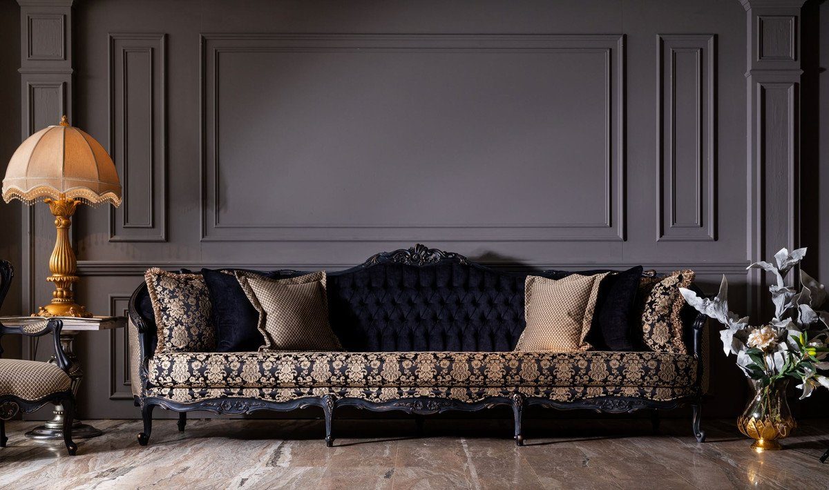 Sofa - Schwarz Handgefertigtes Barock Barockstil Padrino Beige Sofa / Casa Wohnzimmer - Luxus Barock Wohnzimmer im Möbel Sofa