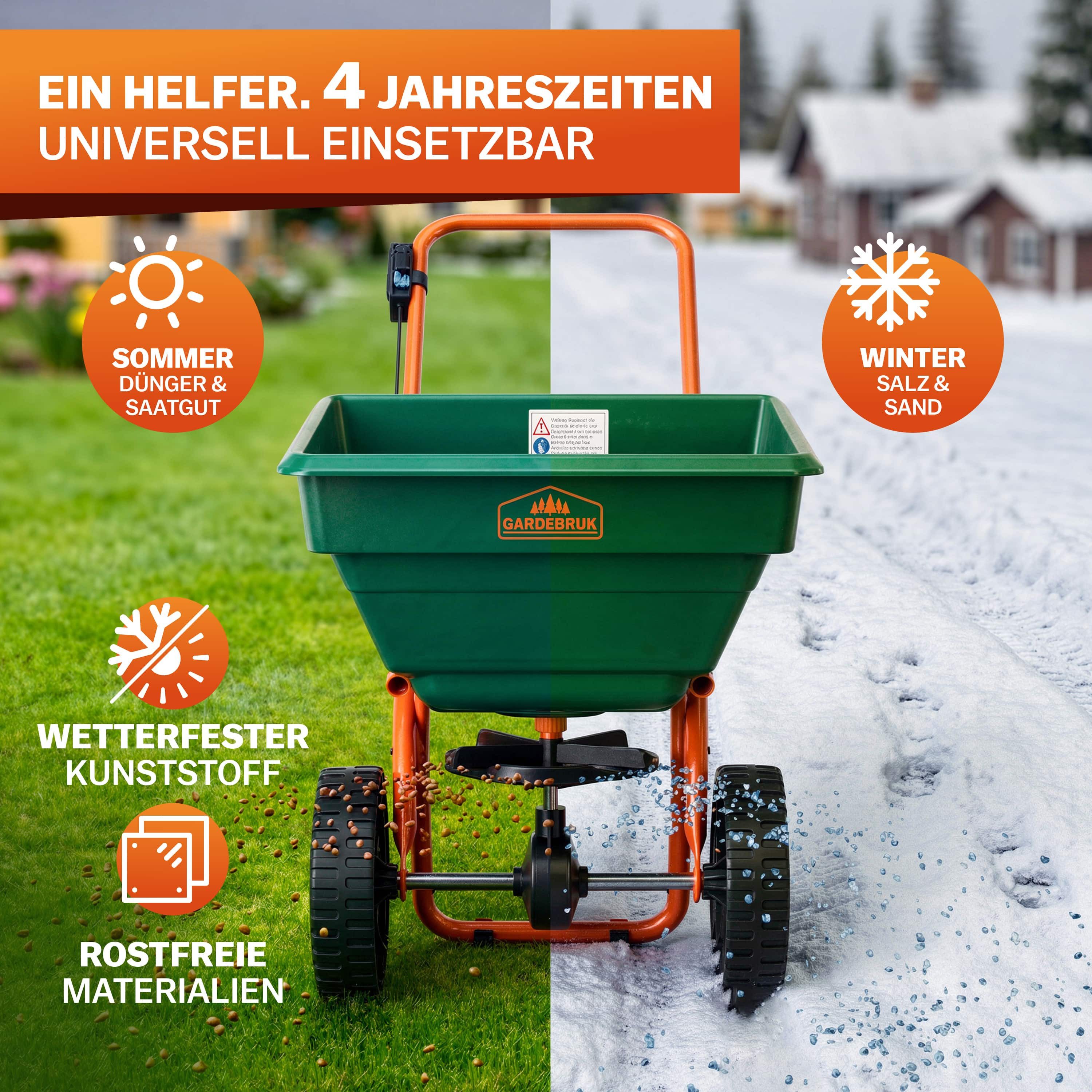 Gardebruk Streuwagen, 25L Streumenge einstellbar große Räder Saatgutstreuer Düngerstreuer