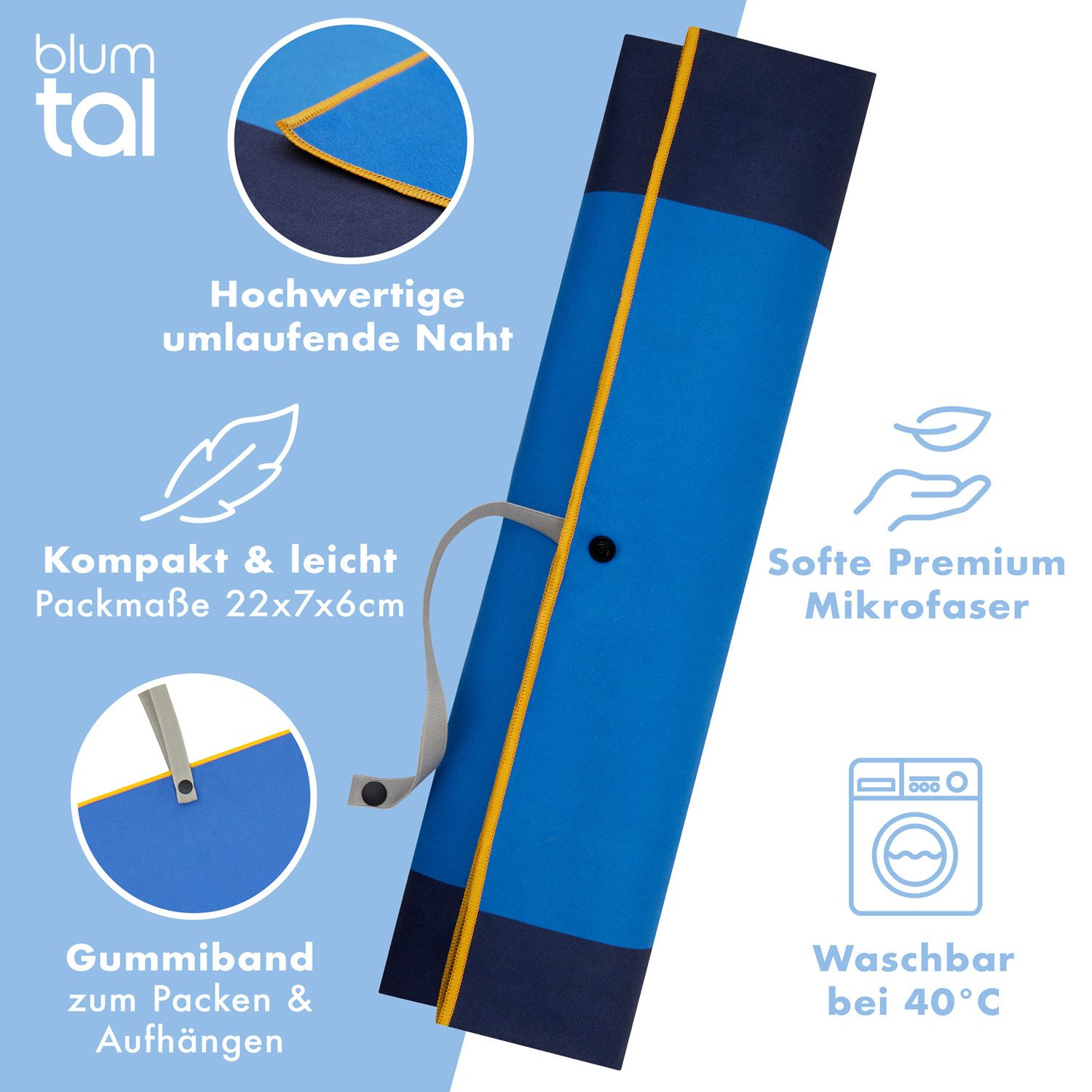 Blumtal Reisehandtuch Strandhandtuch 90x180 cm aus Mikrofaser - kompakt & schnelltrocknend, sandfrei mit Band - Mikrofaser Handtuch groß mit Wellen-Muster – Bild 3 von 5