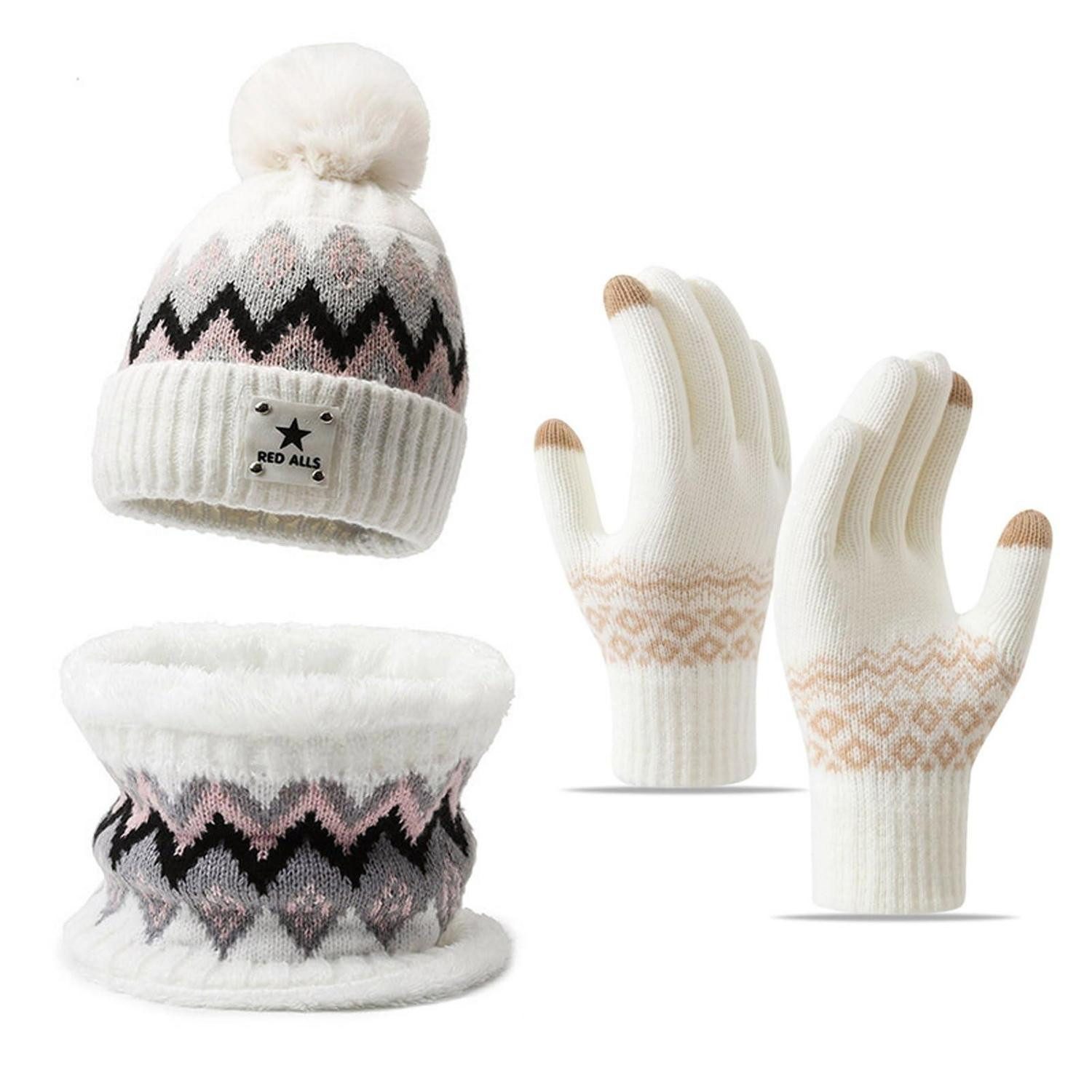 LuxusKollektion Strickschal Winter-Set Mütze Schal Handschuhe 3in1, (1-St)