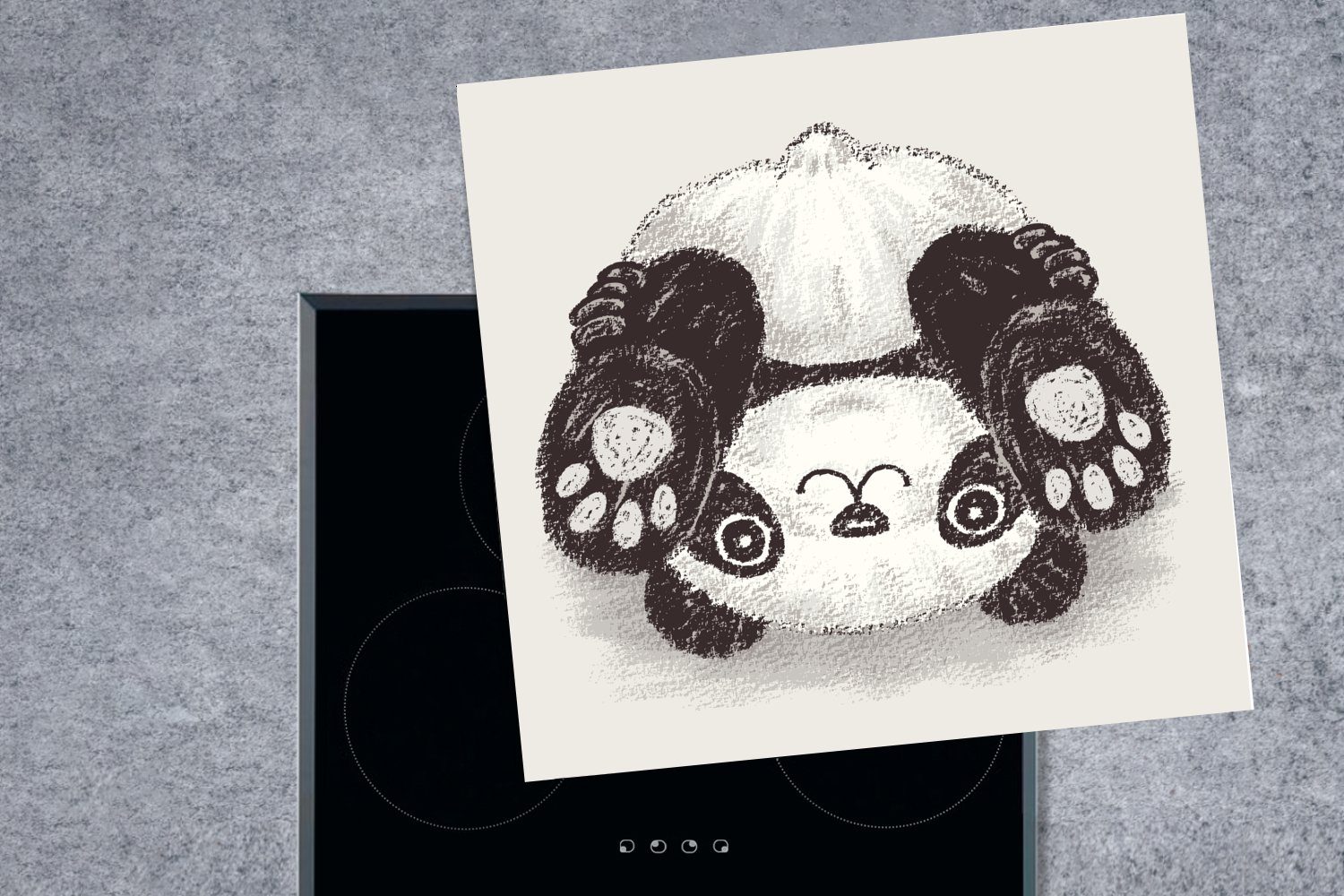 Schwarz Panda - cm, Fuß Arbeitsplatte für (1 78x78 Weiß, - tlg), Vinyl, - küche Herdblende-/Abdeckplatte Ceranfeldabdeckung, MuchoWow