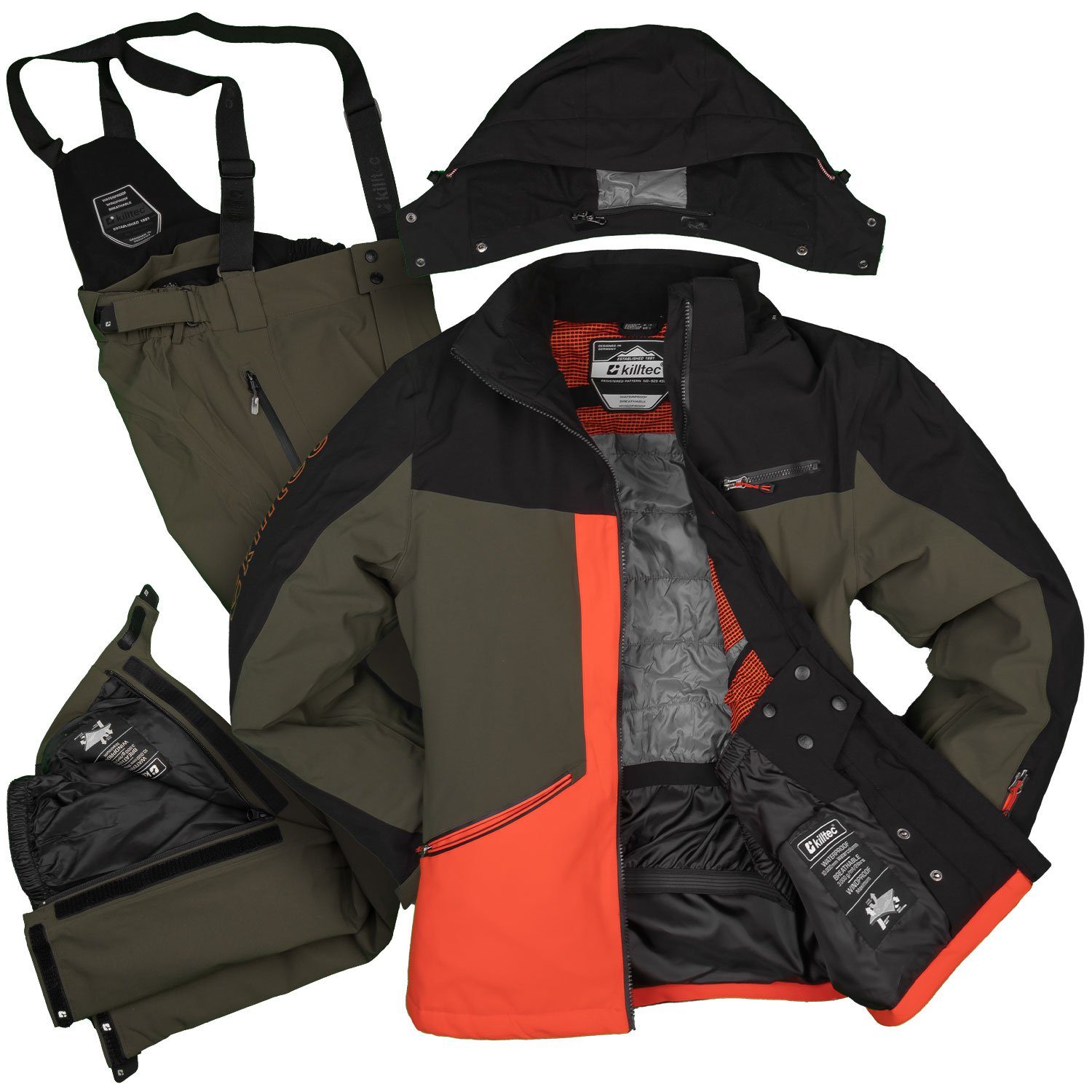 Killtec Skianzug Herren Skijacke Gr. S + Skihose Gr. S (orange/schwarz/grün, Gr. S)