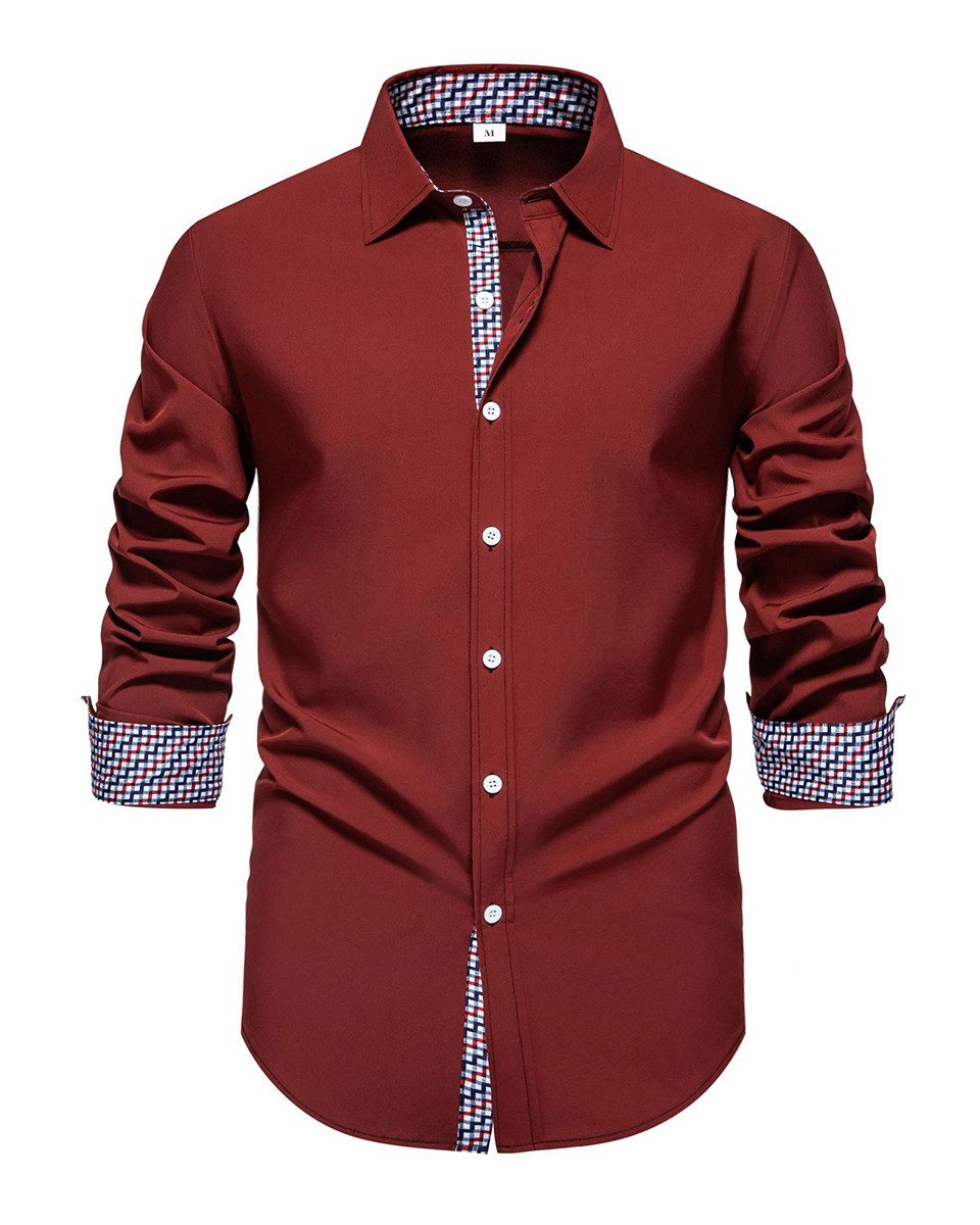 Allthemen Langarmhemd mit stylischen Gingham-Kontrastdetails günstig online kaufen