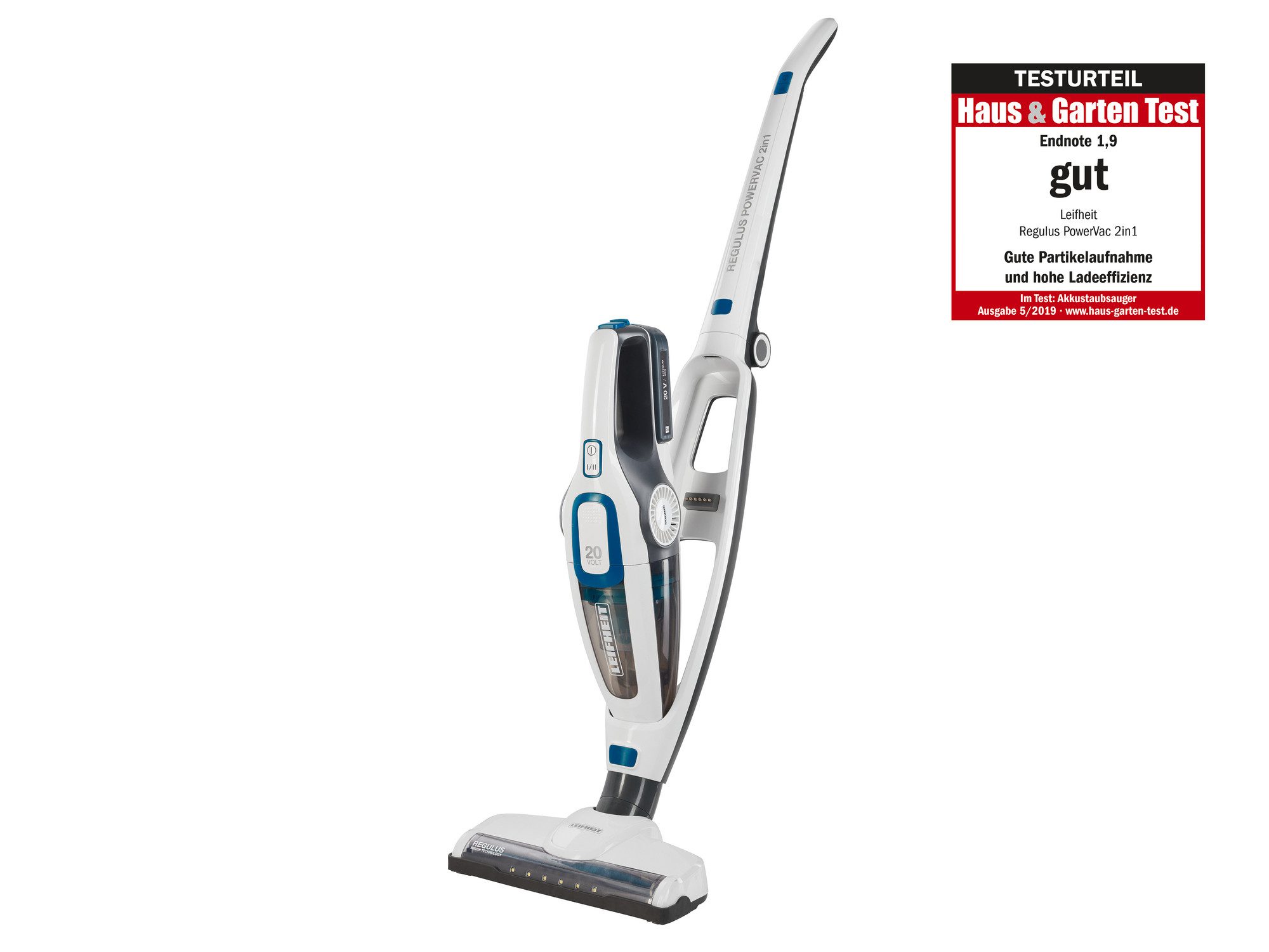 Leifheit Stielstaubsauger Akku-Staubsauger Regulus PowerVac 2in1, 125 W, Boden- und Handsauger, bis 40 Minuten Laufzeit, kabellos, beutellos