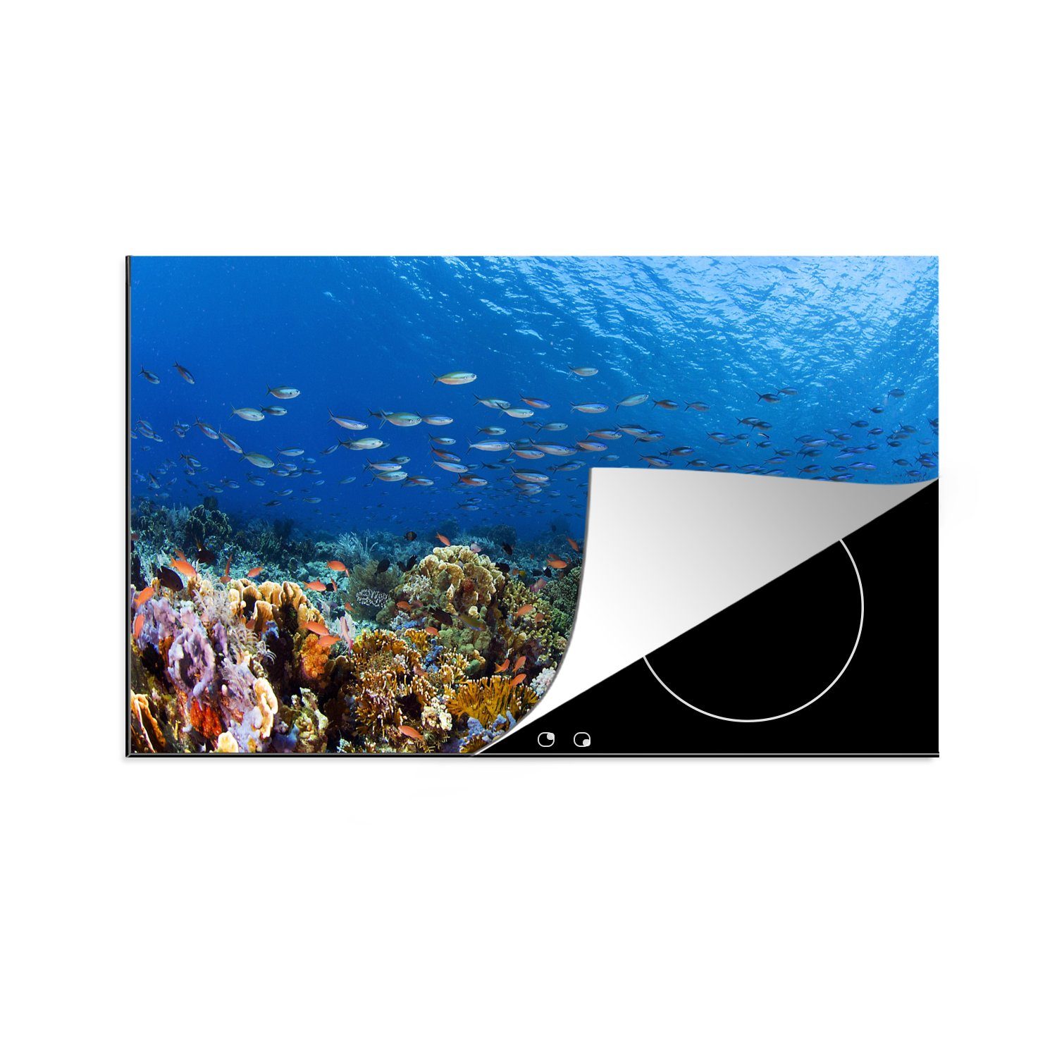 MuchoWow Herdblende-/Abdeckplatte Koralle in leichtem Wasser, Vinyl, (1 tlg), 83x51 cm, Ceranfeldabdeckung, Arbeitsplatte für küche