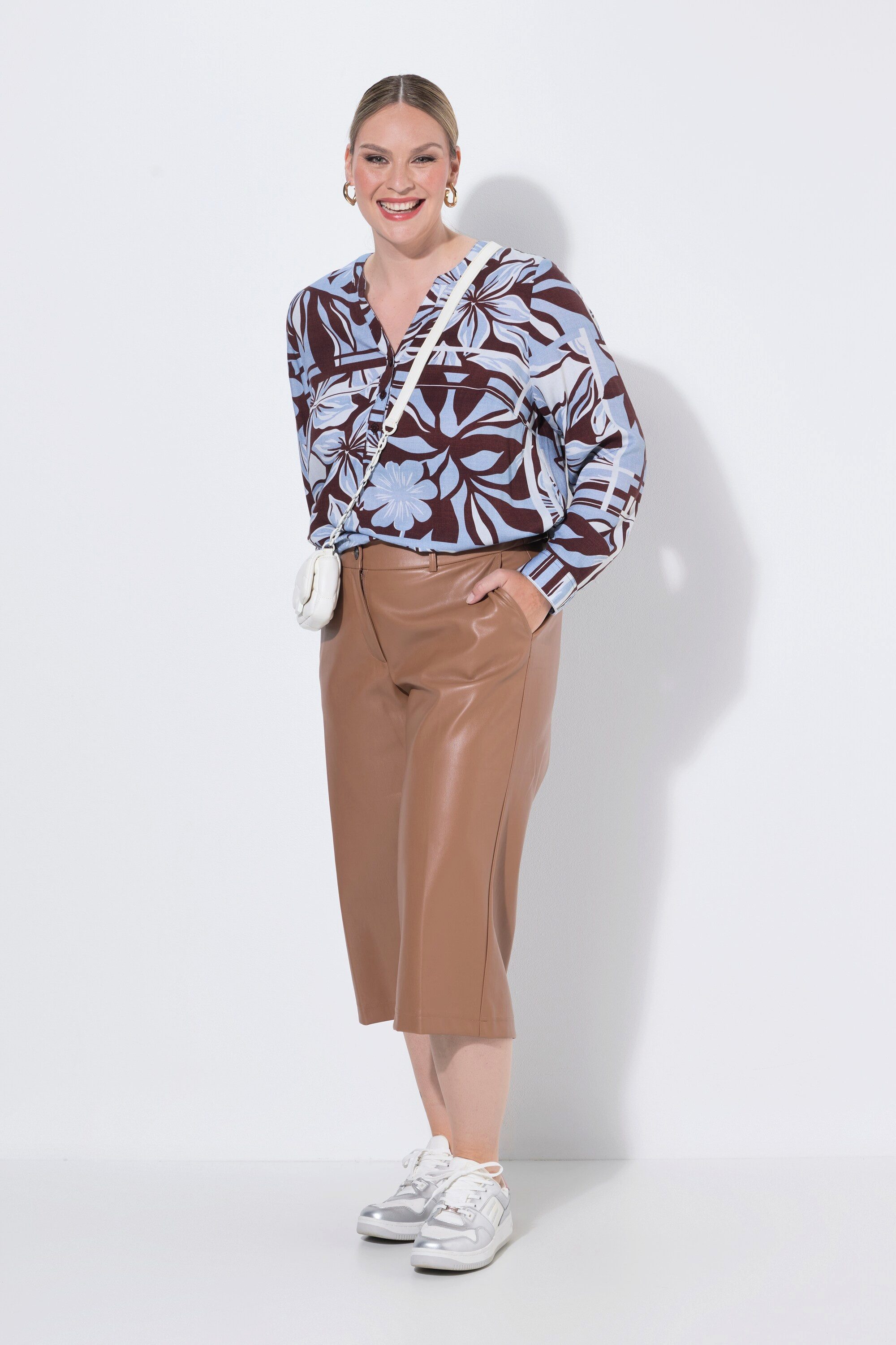 MIAMODA Jeansshorts Lederoptik-Culotte weites Bein