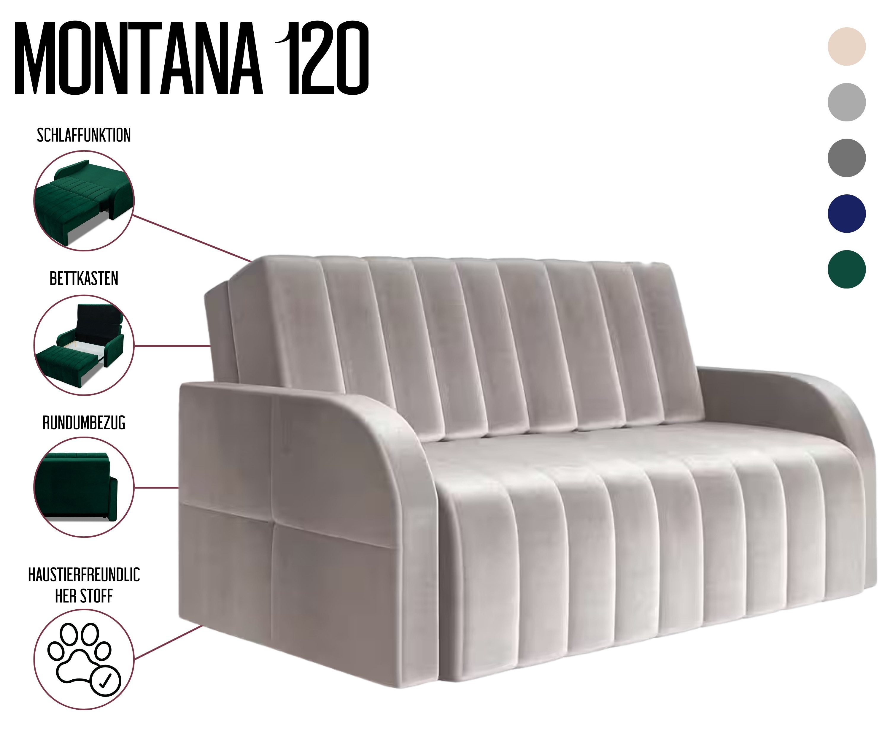 MOEBLO Kindersofa aus Samt MONTANA 120, günstig online kaufen