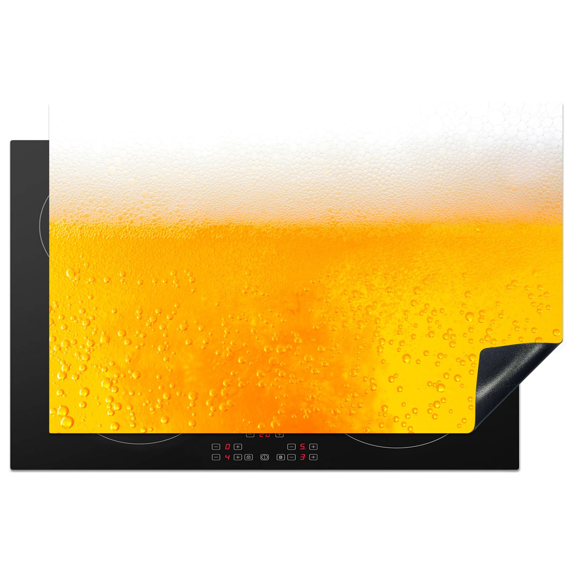 MuchoWow Herdblende-/Abdeckplatte Nahaufnahme eines goldenen Bieres, Vinyl, (1 tlg), 81x52 cm, Induktionskochfeld Schutz für die küche, Ceranfeldabdeckung